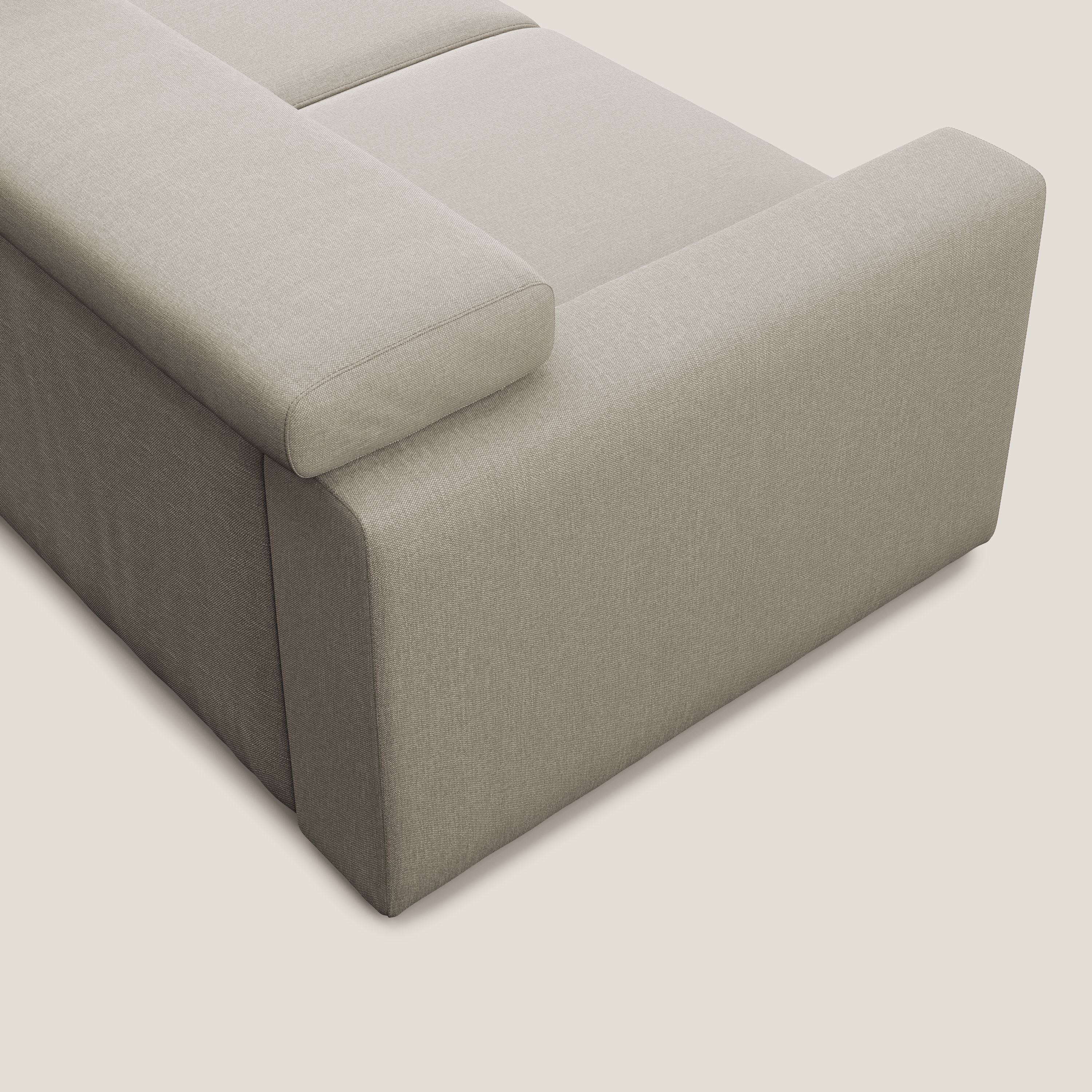 Dylan divano allungabile con pouf estraibile poggiapiedi in tessuto simil cotone impermeabile T13 panna - divani.store