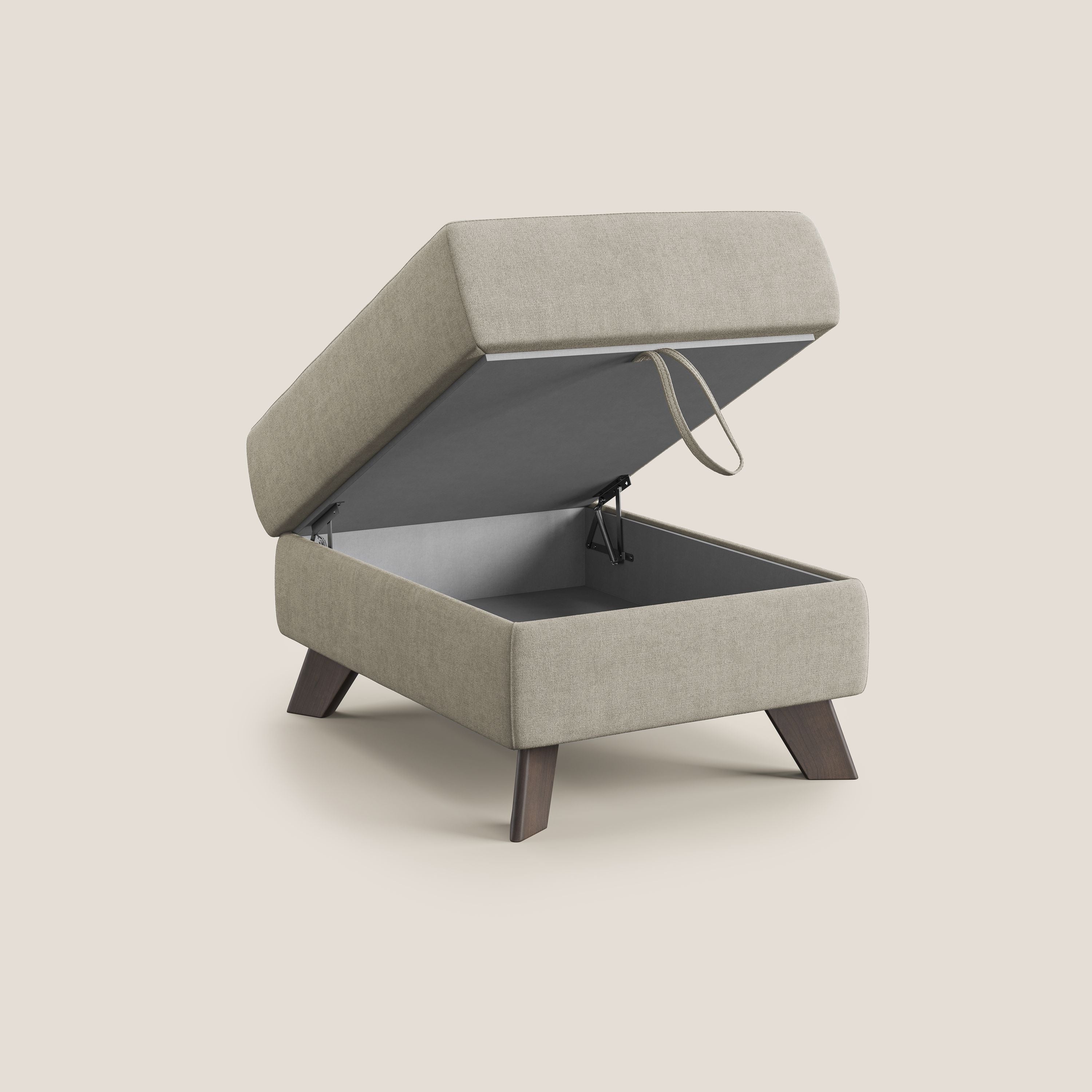 Moon Pouf contenitore e piedini alti in tessuto morbido impermeabile T02 panna - divani.store