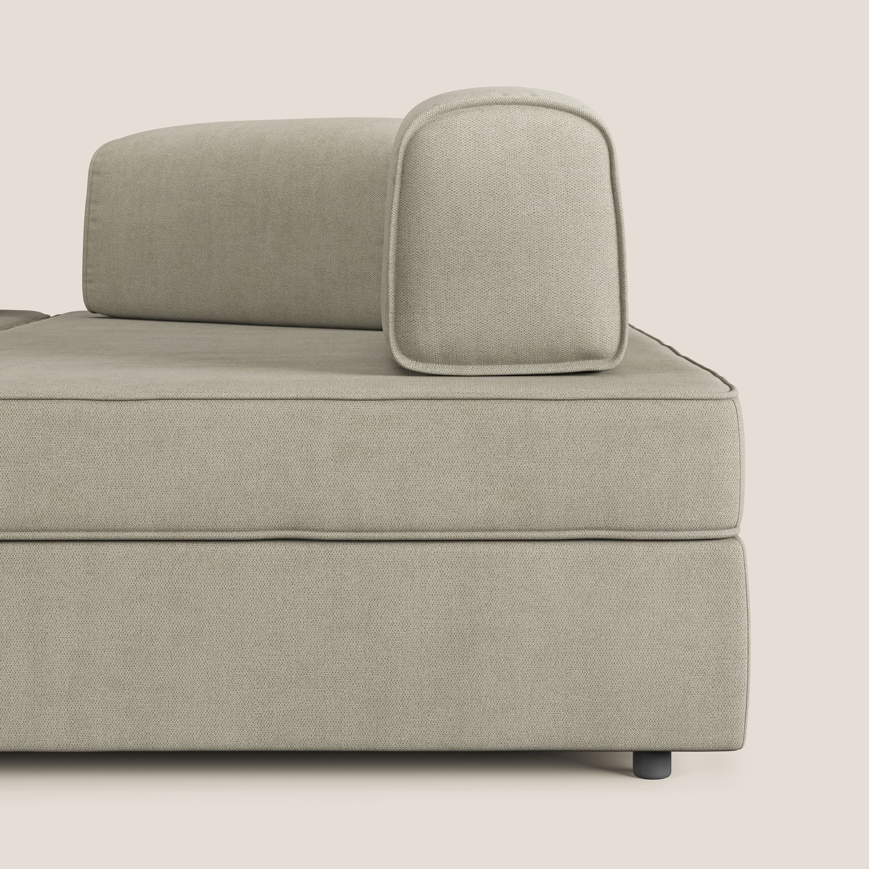 Liberty divano angolare con pouf estraibile e schienali movibili in tessuto morbido impermeabile T02 panna - divani.store