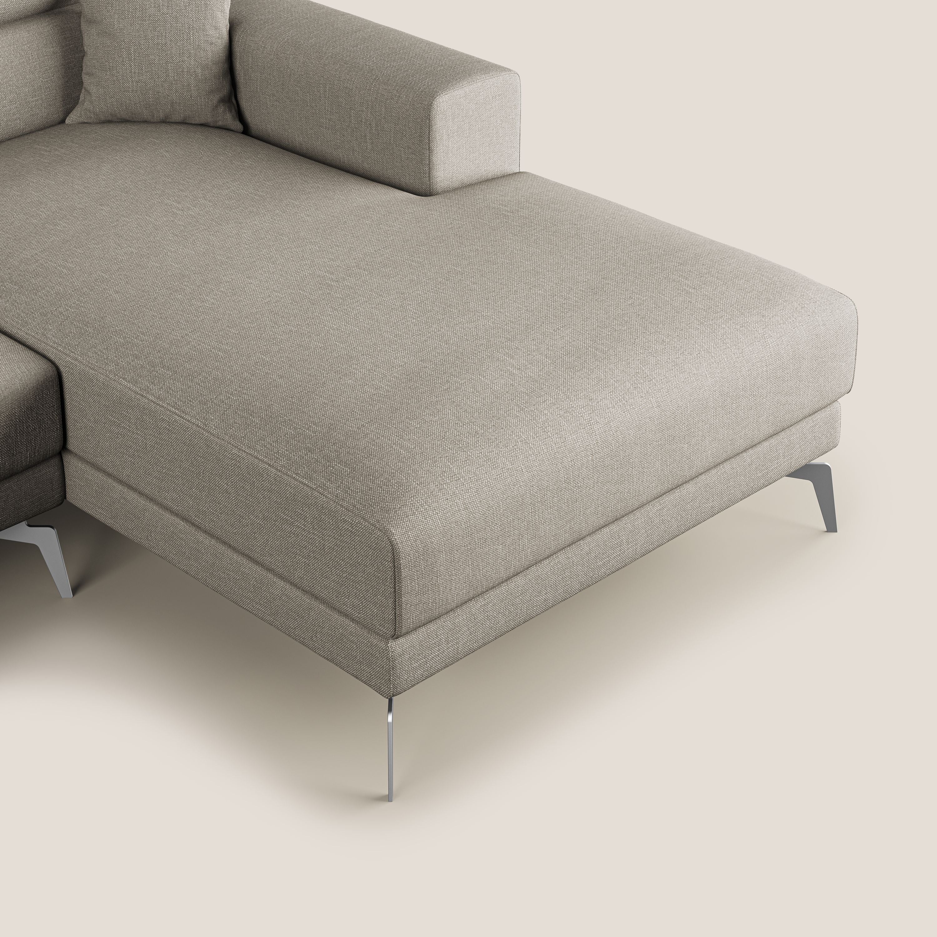 Blade Divano moderno angolare con poggiatesta reclinabili in tessuto impermeabile simil-cotone T13 panna - divani.store