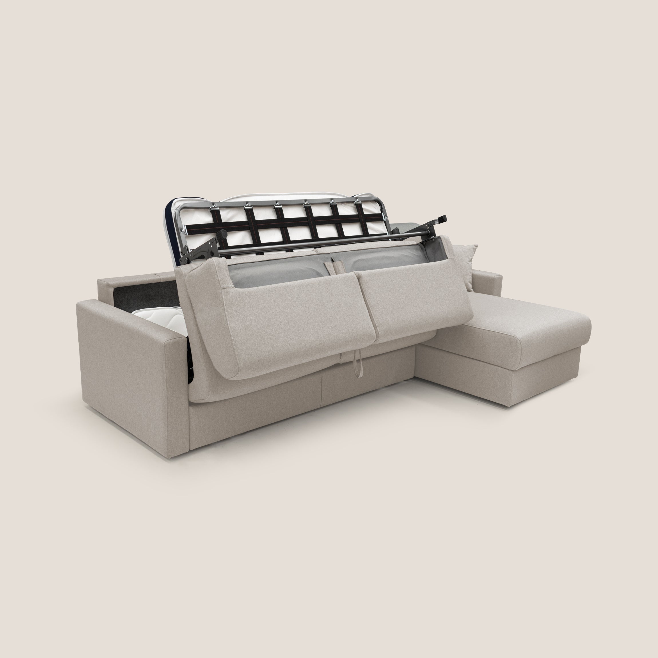 Chris Divano letto angolare 5 posti in tessuto impermeabile T13 panna - divani.store