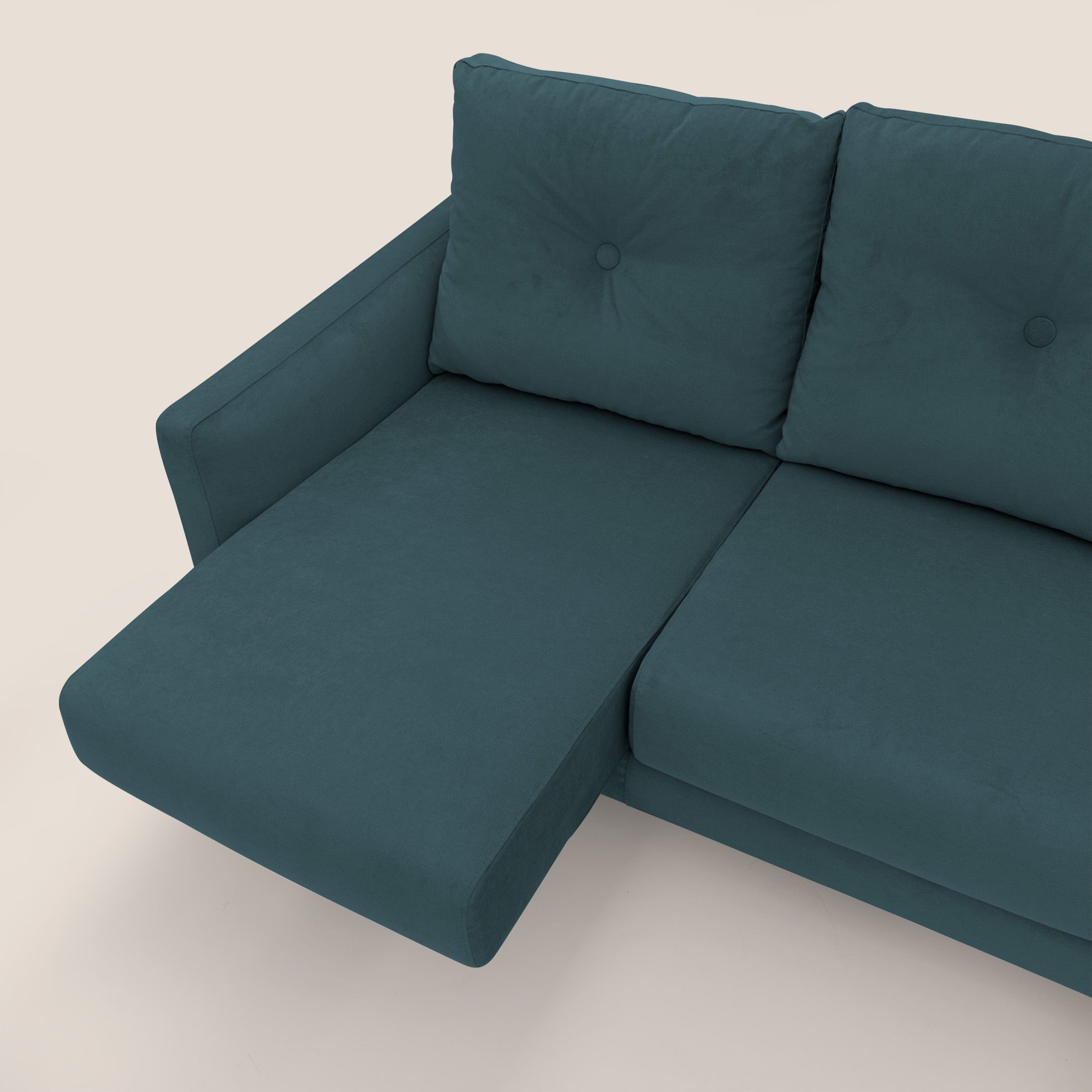 Matisse divano a 3 sedute allungabili e schienali in piuma d'oca in tessuto smacchiabile T17 petrolio - divani.store