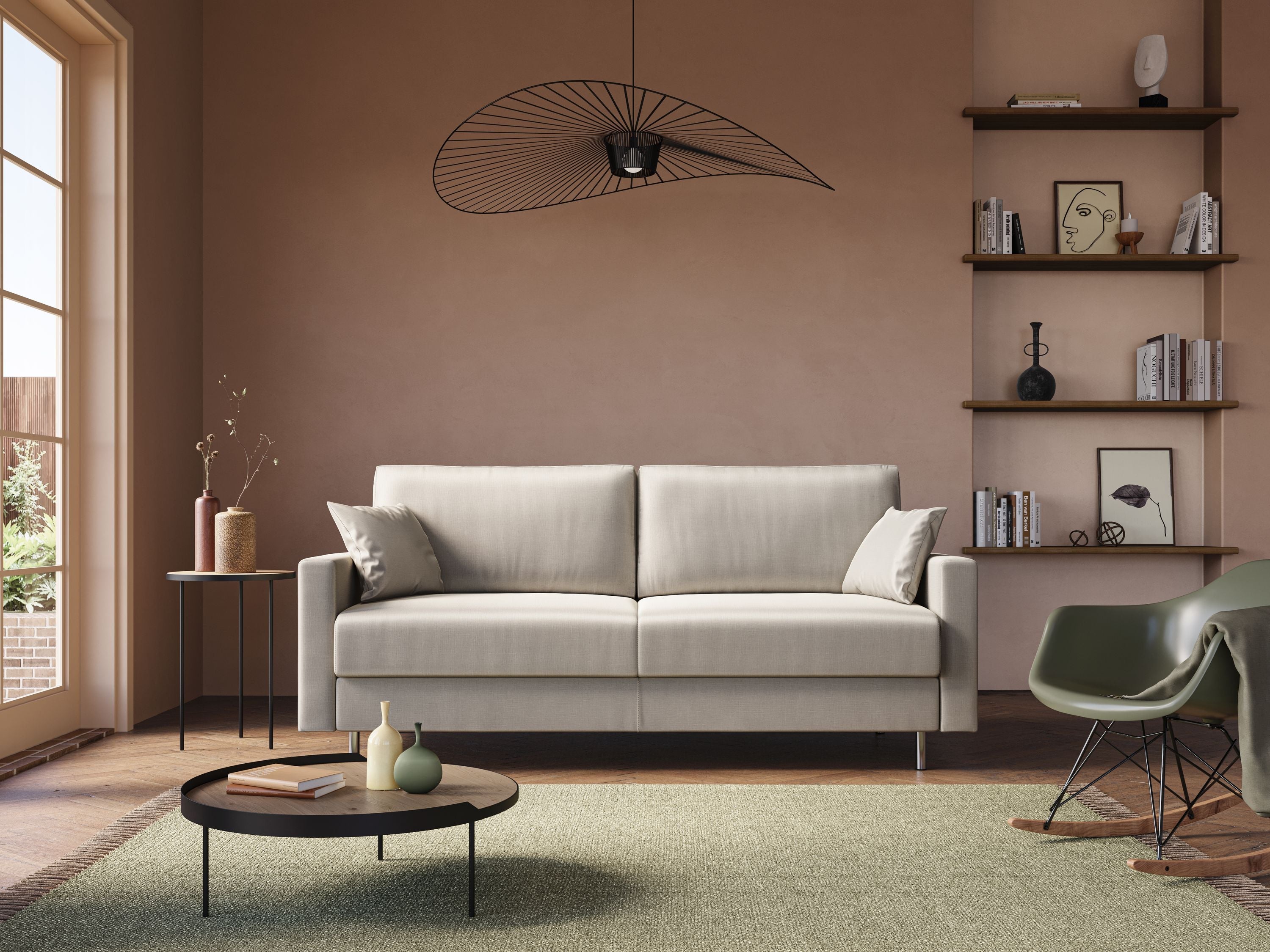 Andromeda divano letto matrimoniale in velluto morbido impermeabile T01 grigio chiaro - divani.store