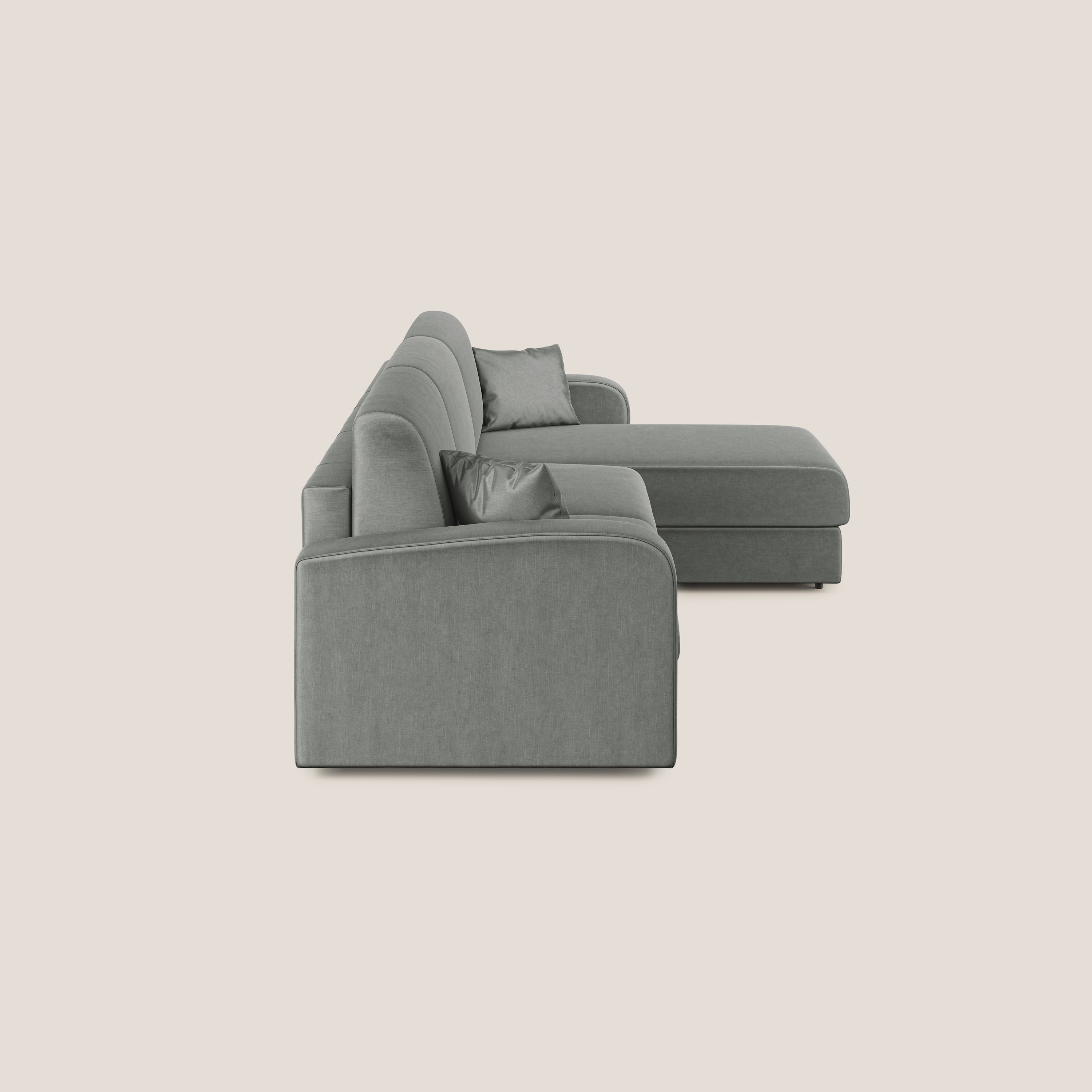 Lebron Divano letto angolare con penisola in velluto morbido T01 grigio chiaro - divani.store