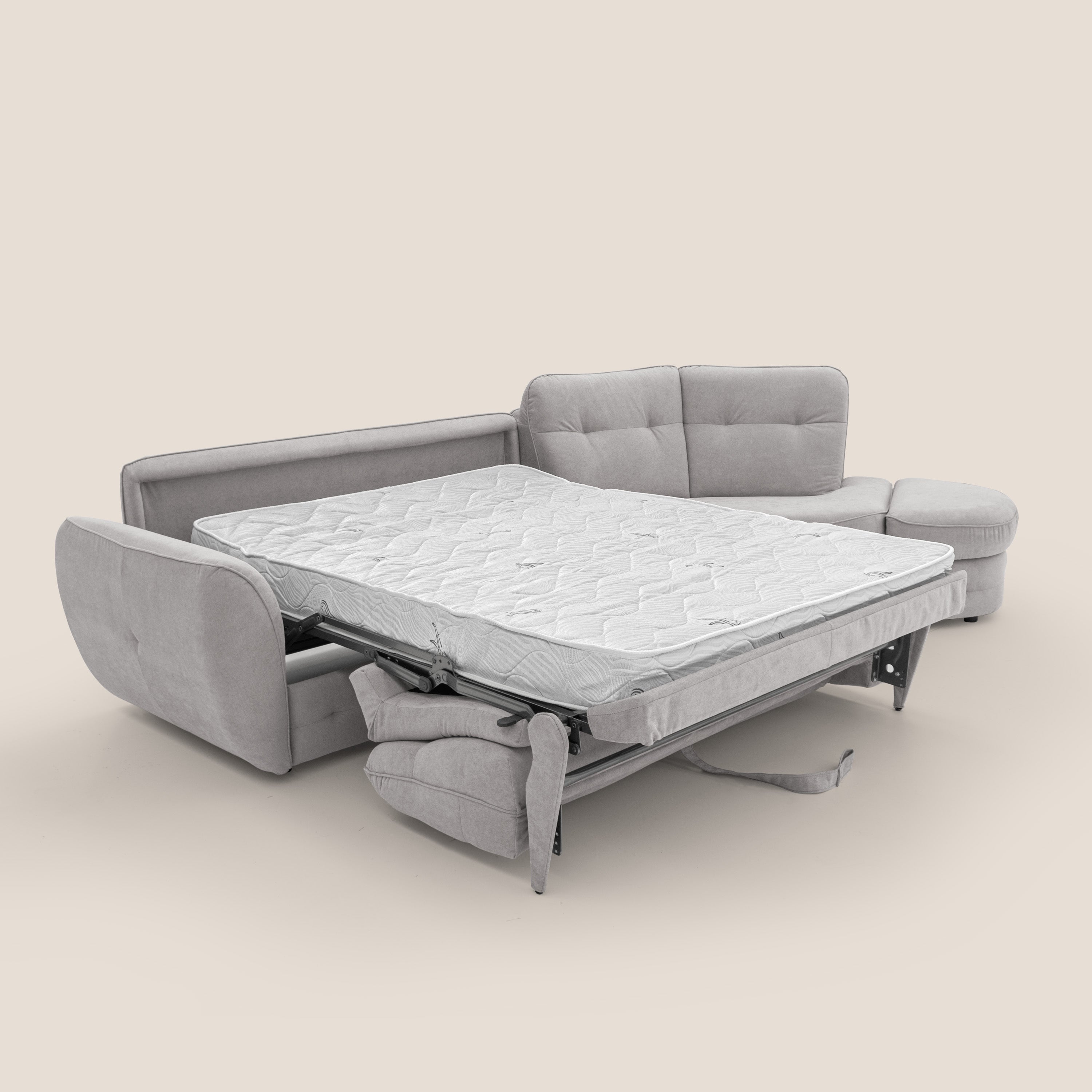 Zeus divano letto angolare con materasso H18 cm pouf mobile in tessuto impermeabile T02 - divani.store