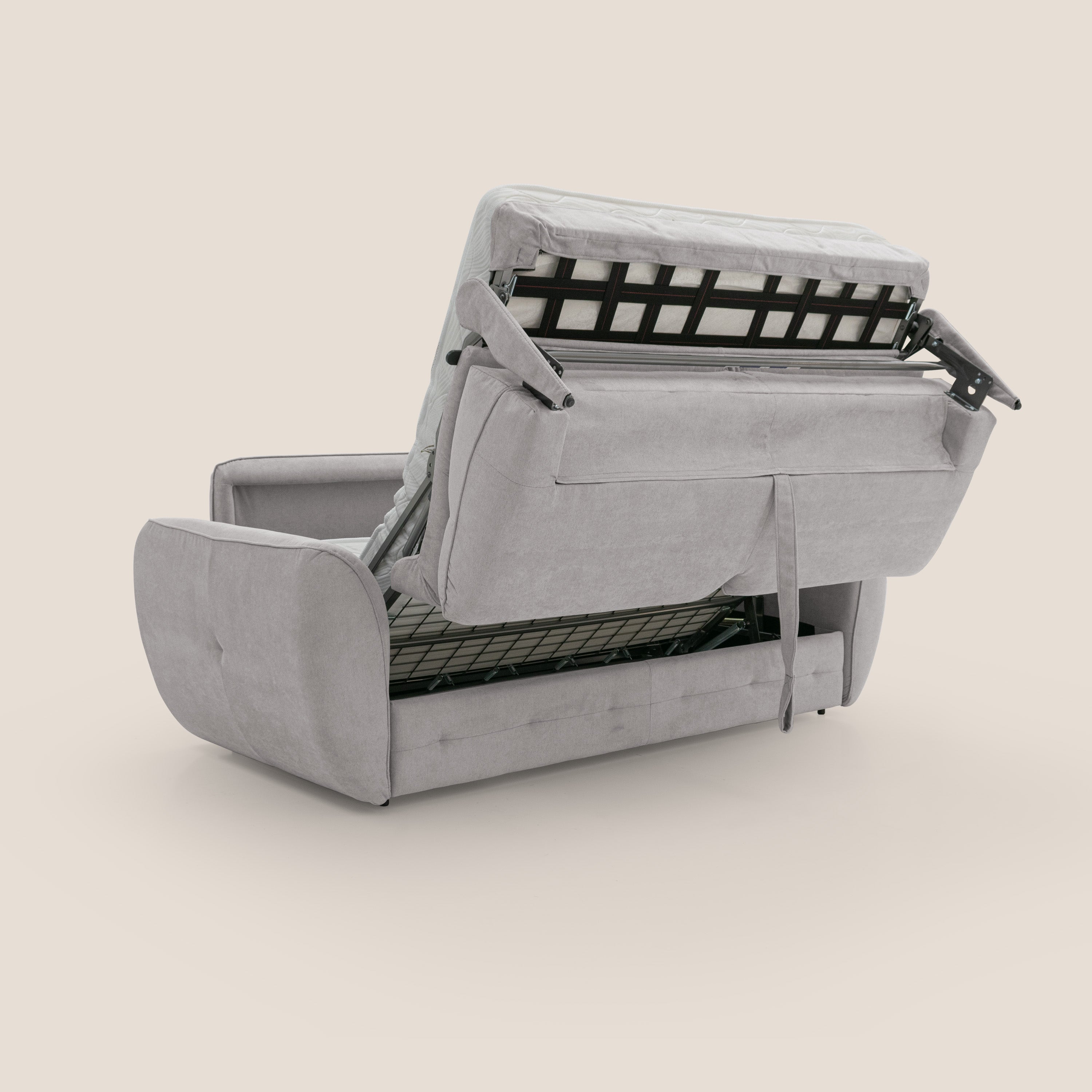 Zeus Divano letto scandinavo con schienale alto in tessuto impermeabile T02 grigio chiaro - divani.store