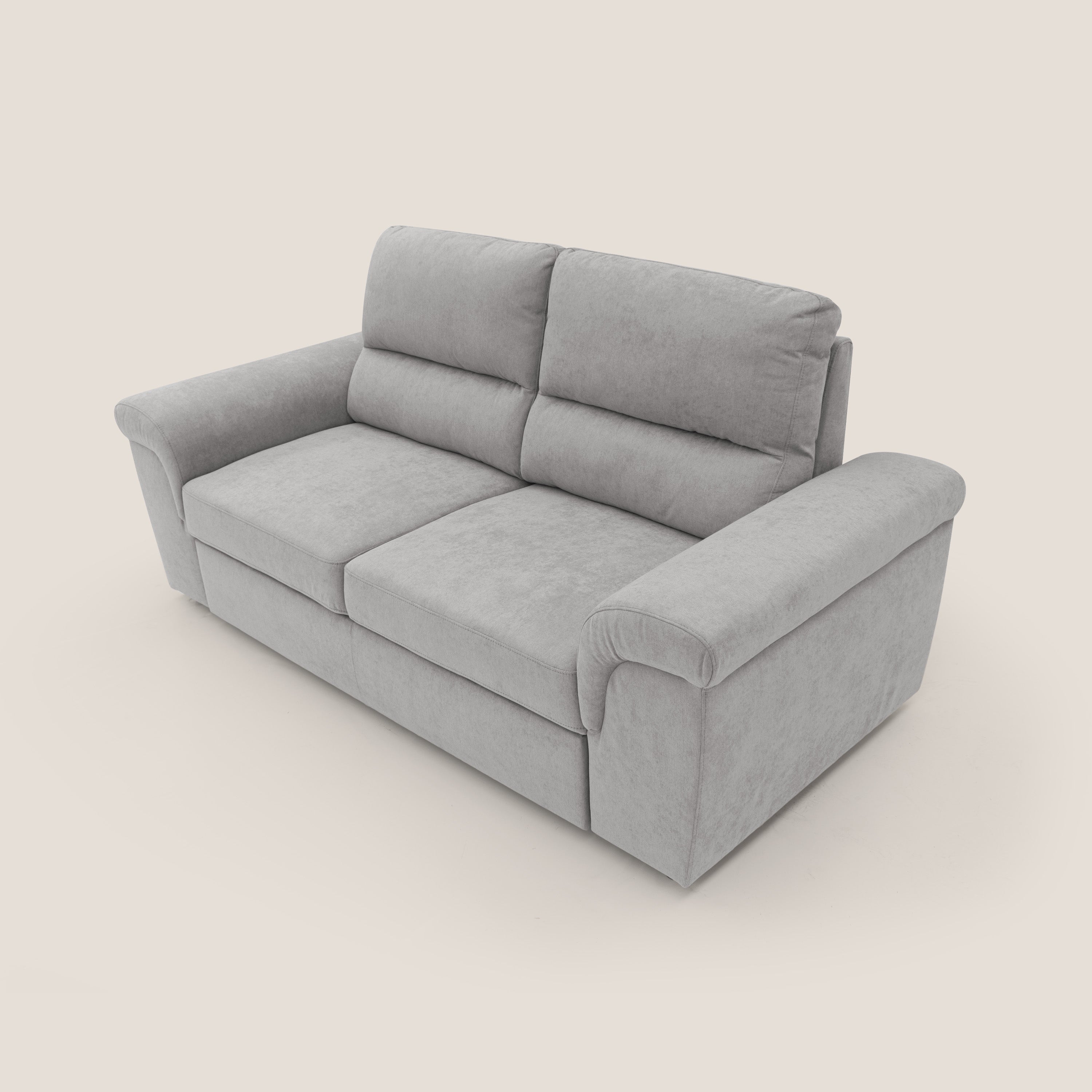 Minerva divano con pouf estraibile poggiapiedi in tessuto morbido impermeabile T02 grigio chiaro - divani.store