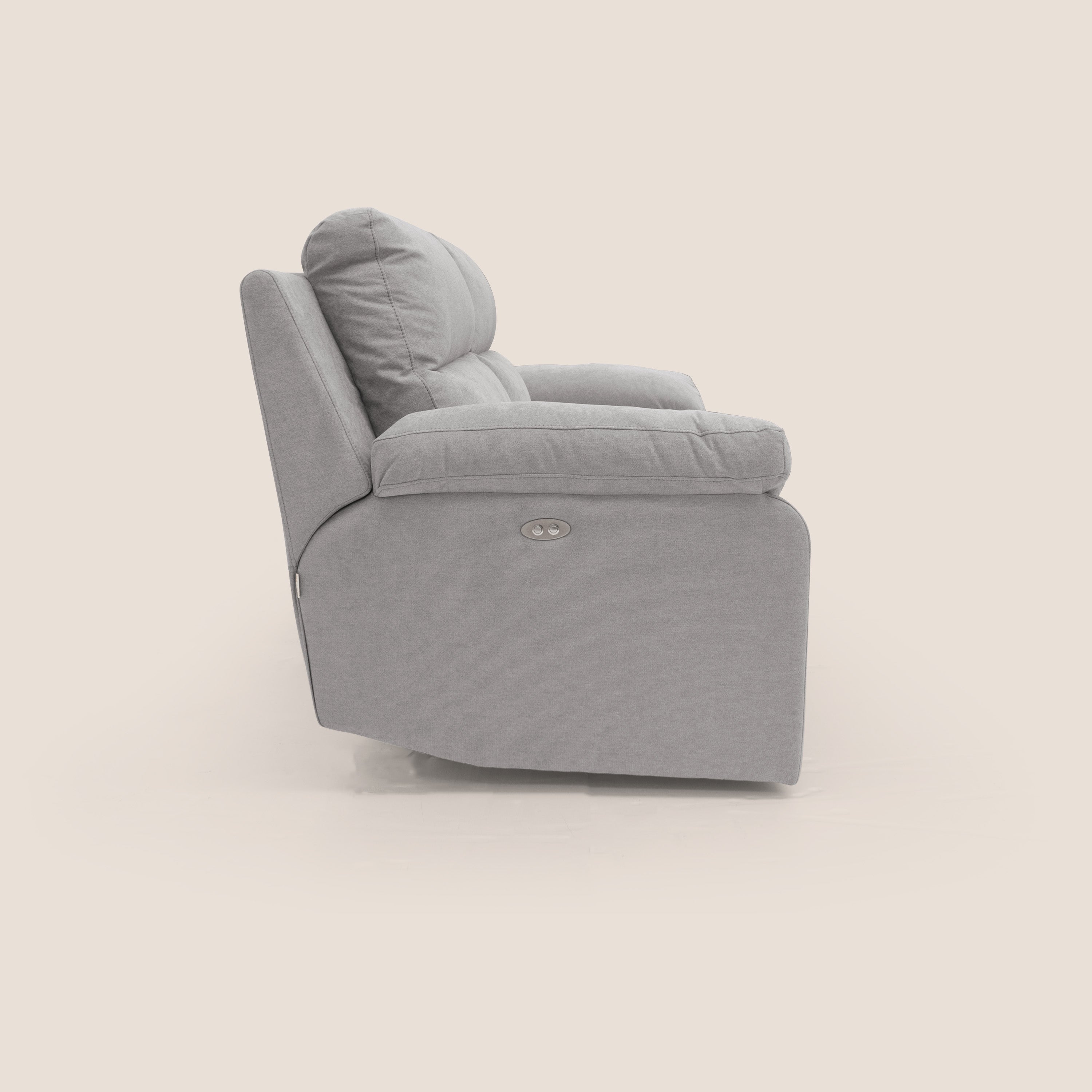 Romeo Divano relax con recliner elettrico in morbido tessuto impermeabile T02 grigio chiaro - divani.store