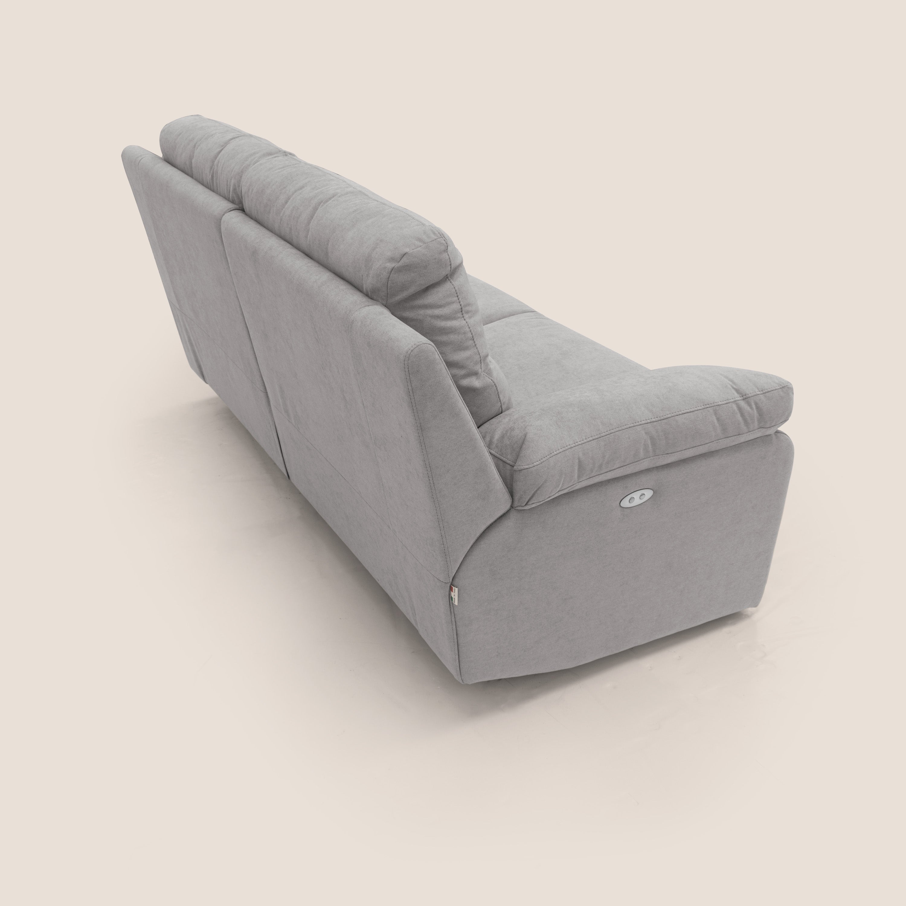 Romeo Divano relax con recliner elettrico in morbido tessuto impermeabile T02 grigio chiaro - divani.store