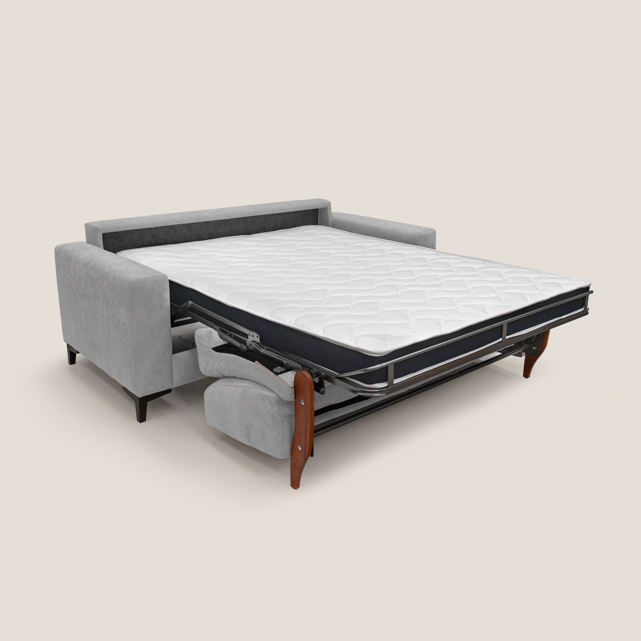 Kafka divano letto matrimoniale in morbido tessuto impermeabile T02 grigio chiaro - divani.store