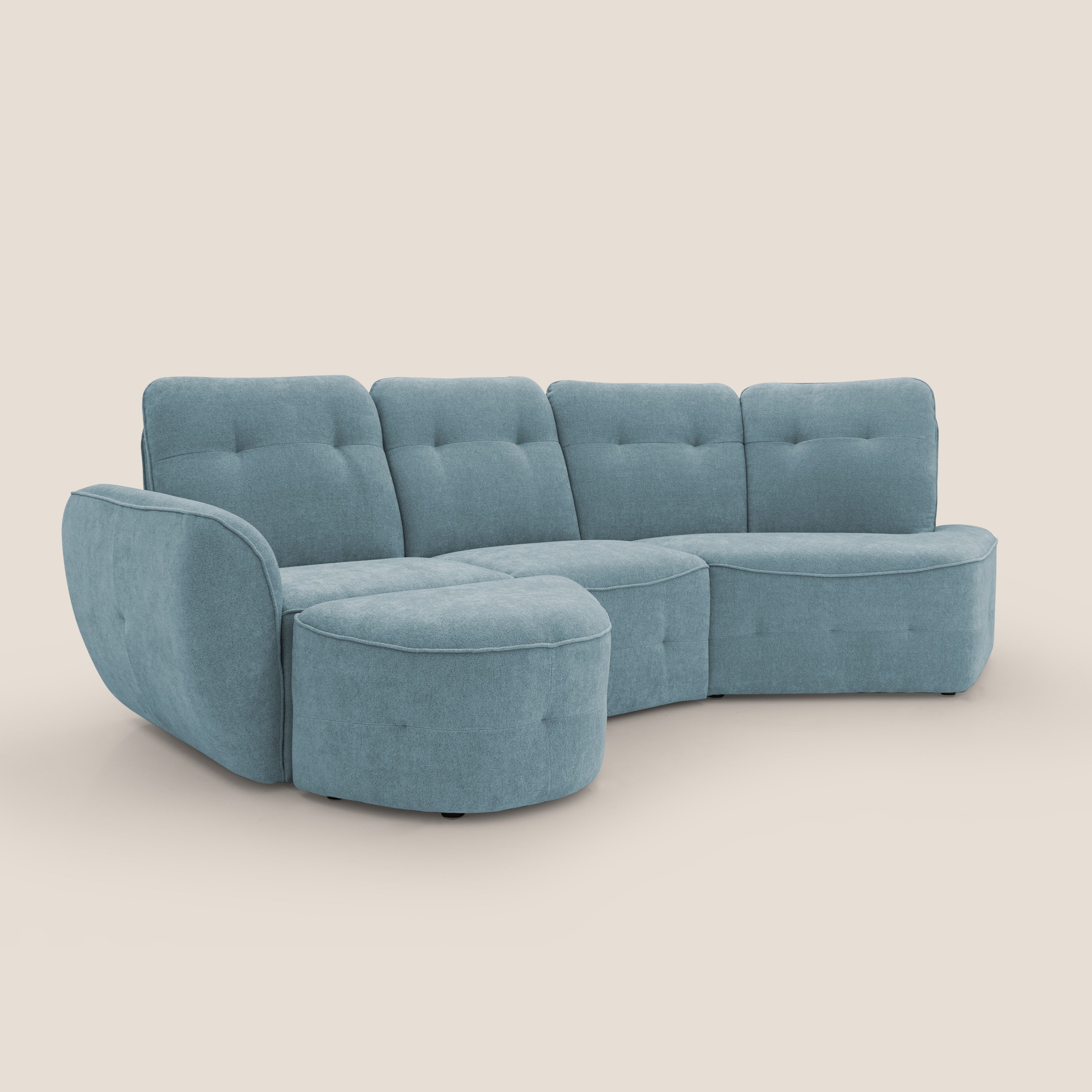 Cerbero divano angolare con pouf mobile in morbido bouclé impermeabile T07 carta da zucchero - divani.store
