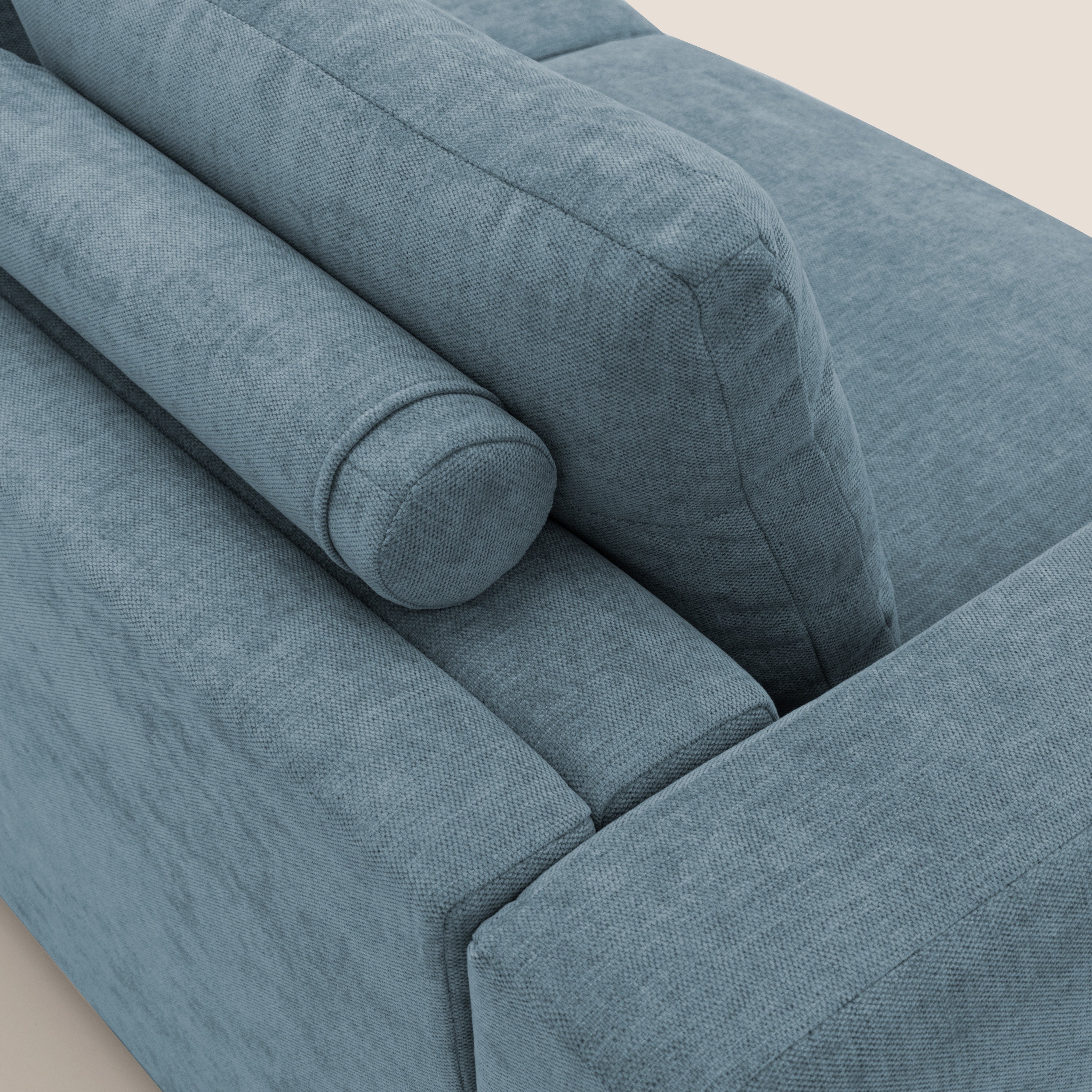 Freia Divano letto minimal materasso h15 cm con morbidi schienali in tessuto impermeabile T14 carta da zucchero - divani.store