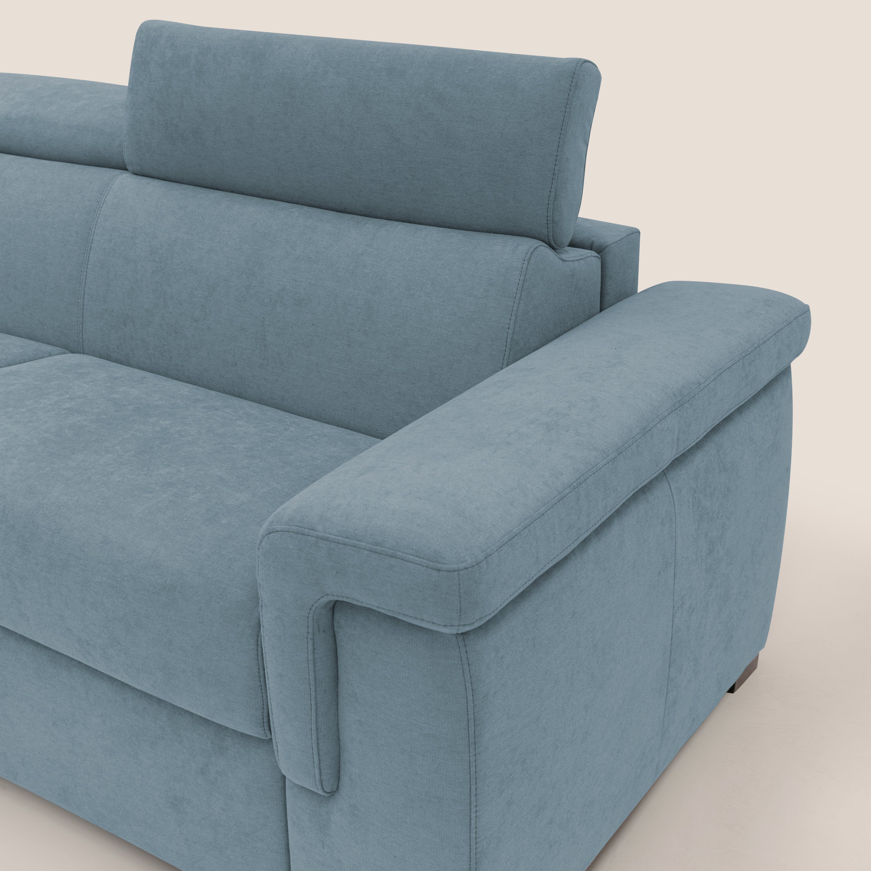 Giunone divano letto con materasso alto 18 cm e poggiatesta reclinabili in tessuto impermeabile T02 carta da zucchero - divani.store