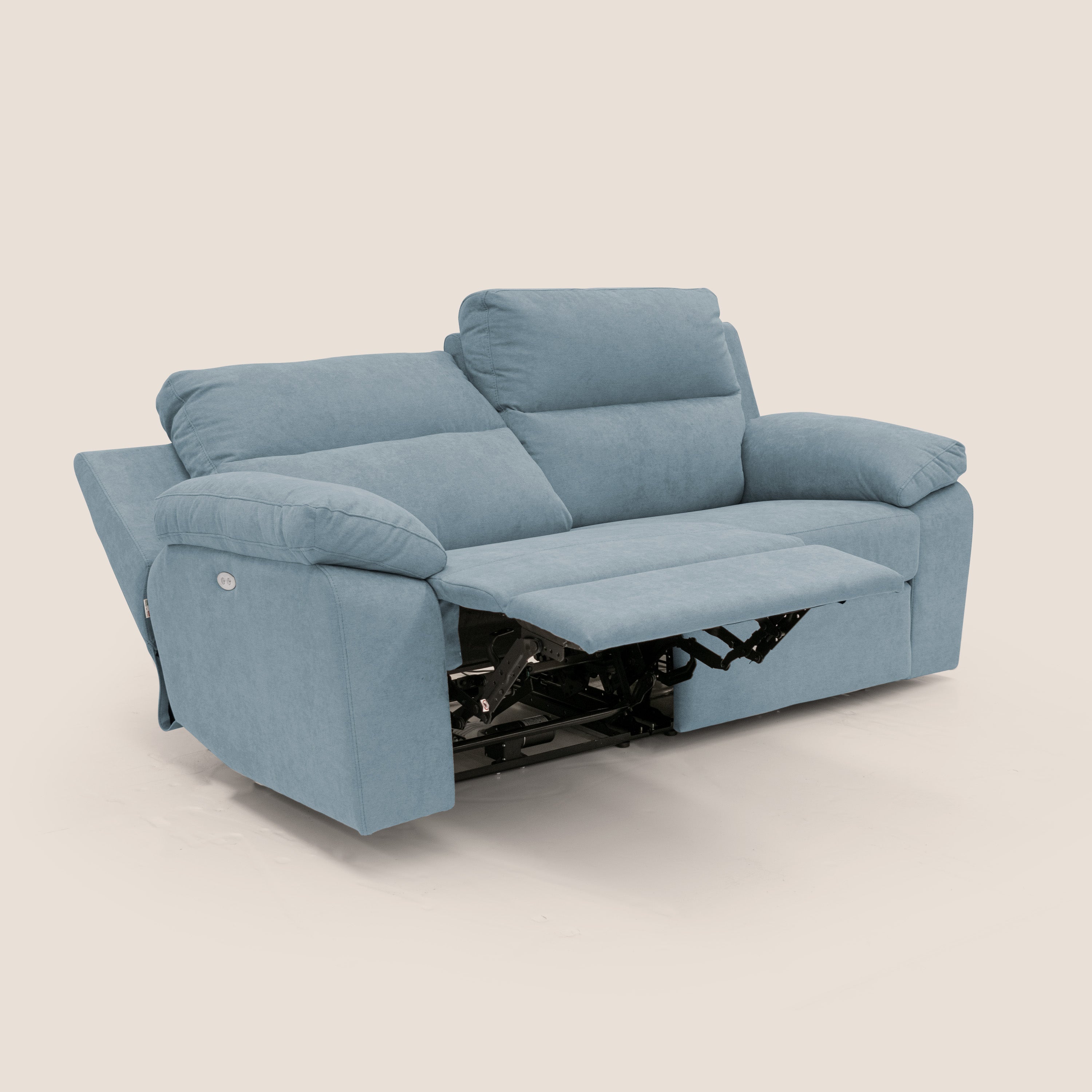 Romeo Divano relax con recliner elettrico in morbido tessuto impermeabile T02 carta da zucchero - divani.store