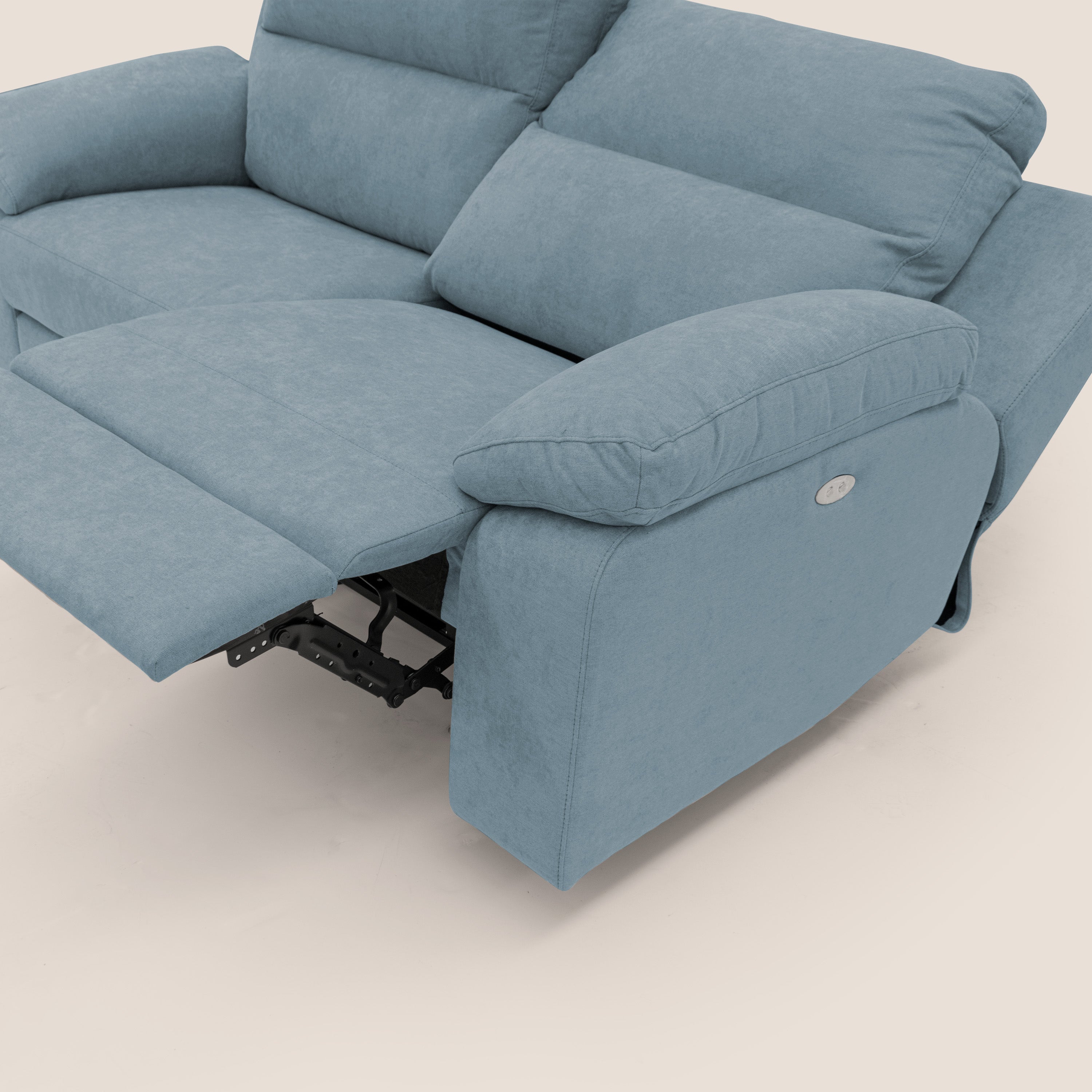 Romeo Divano relax con recliner elettrico in morbido tessuto impermeabile T02 carta da zucchero - divani.store