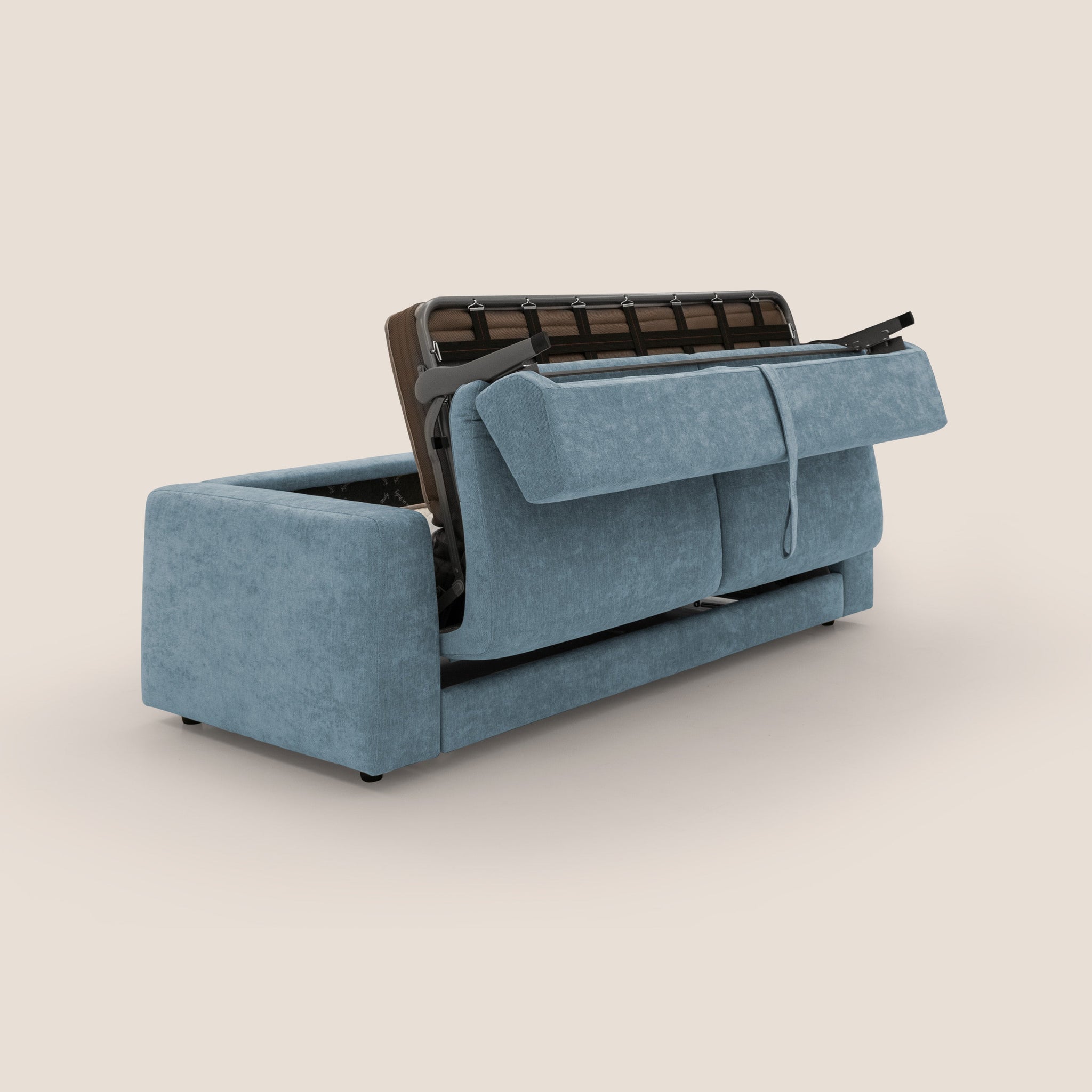 Freia Minimales Schlafsofa mit h15 cm Matratze und weichen Rückenlehnen aus wasserfestem Stoff T14