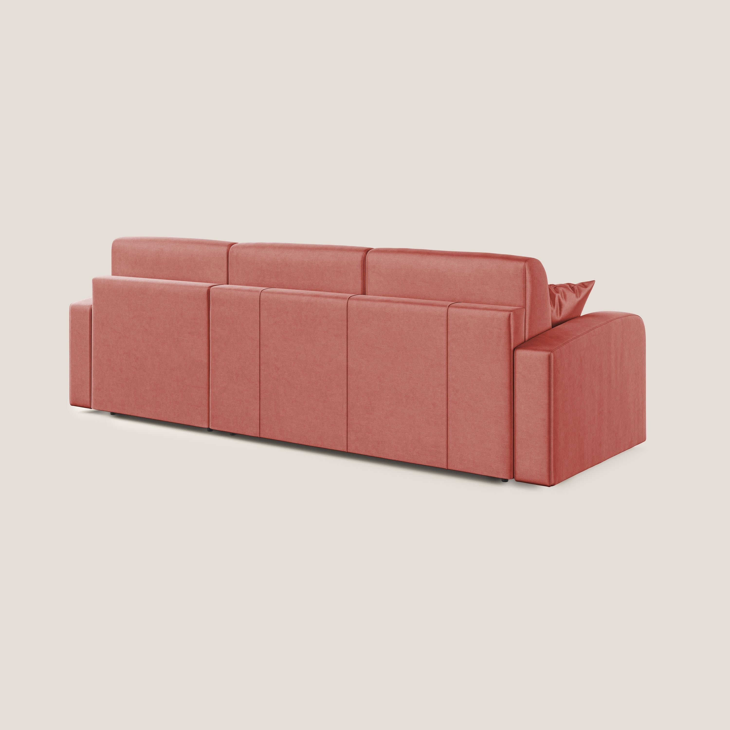 Lebron Divano letto angolare con penisola in velluto morbido T01 salmone - divani.store