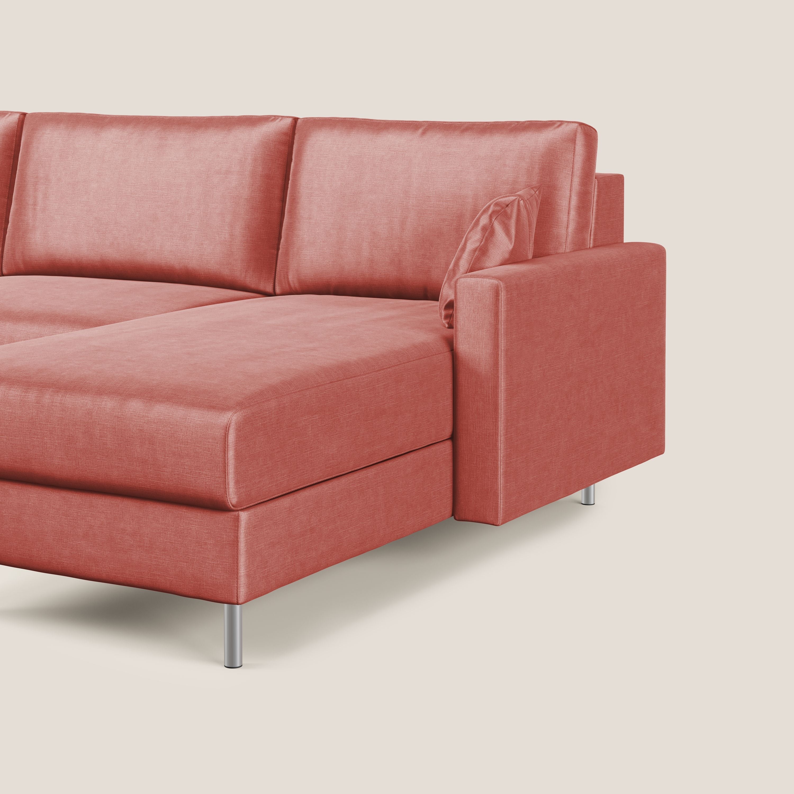 Andromeda divano letto angolare in velluto morbido impermeabile T01 salmone - divani.store