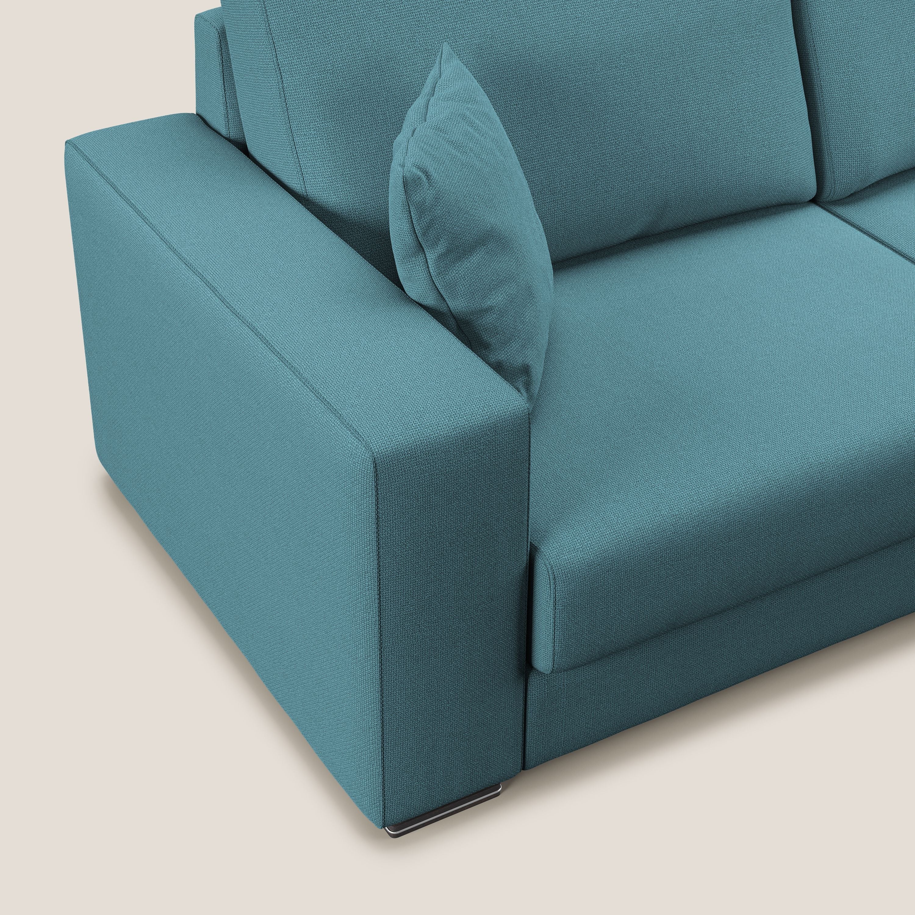 Marte divano angolare in tessuto smacchiabile impermeabile T08 azzurro - divani.store