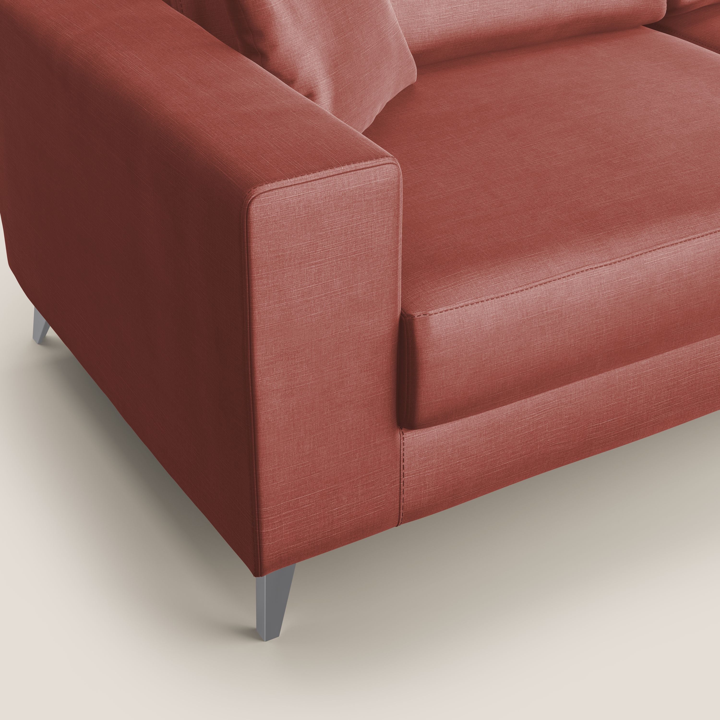 Michael divano moderno angolare con penisola in morbido velluto impermeabile T01 salmone - divani.store