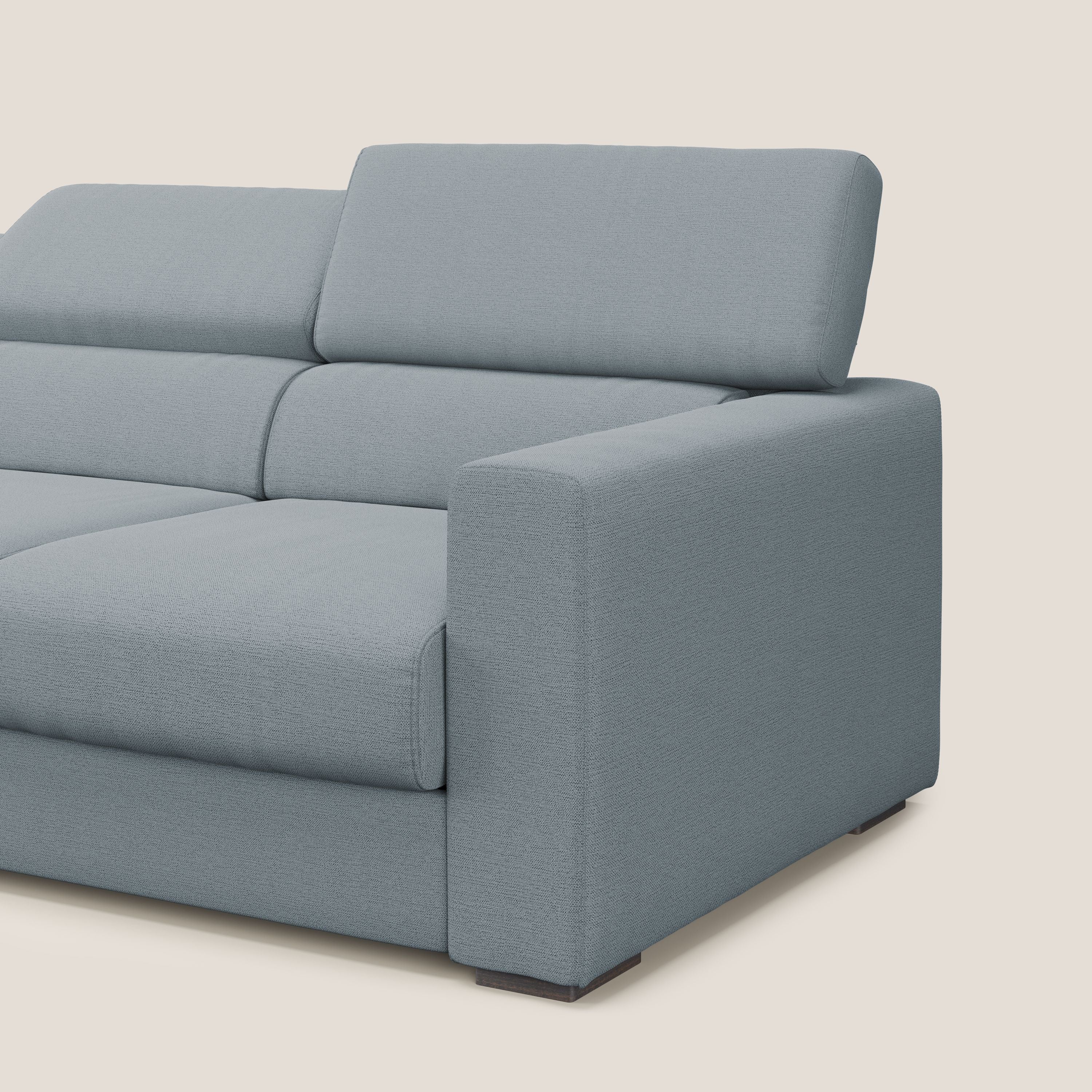 Dylan divano a 3 sedute con pouf estraibile poggiapiedi in tessuto fiammato simil cotone impermeabile T19 carta da zucchero - divani.store