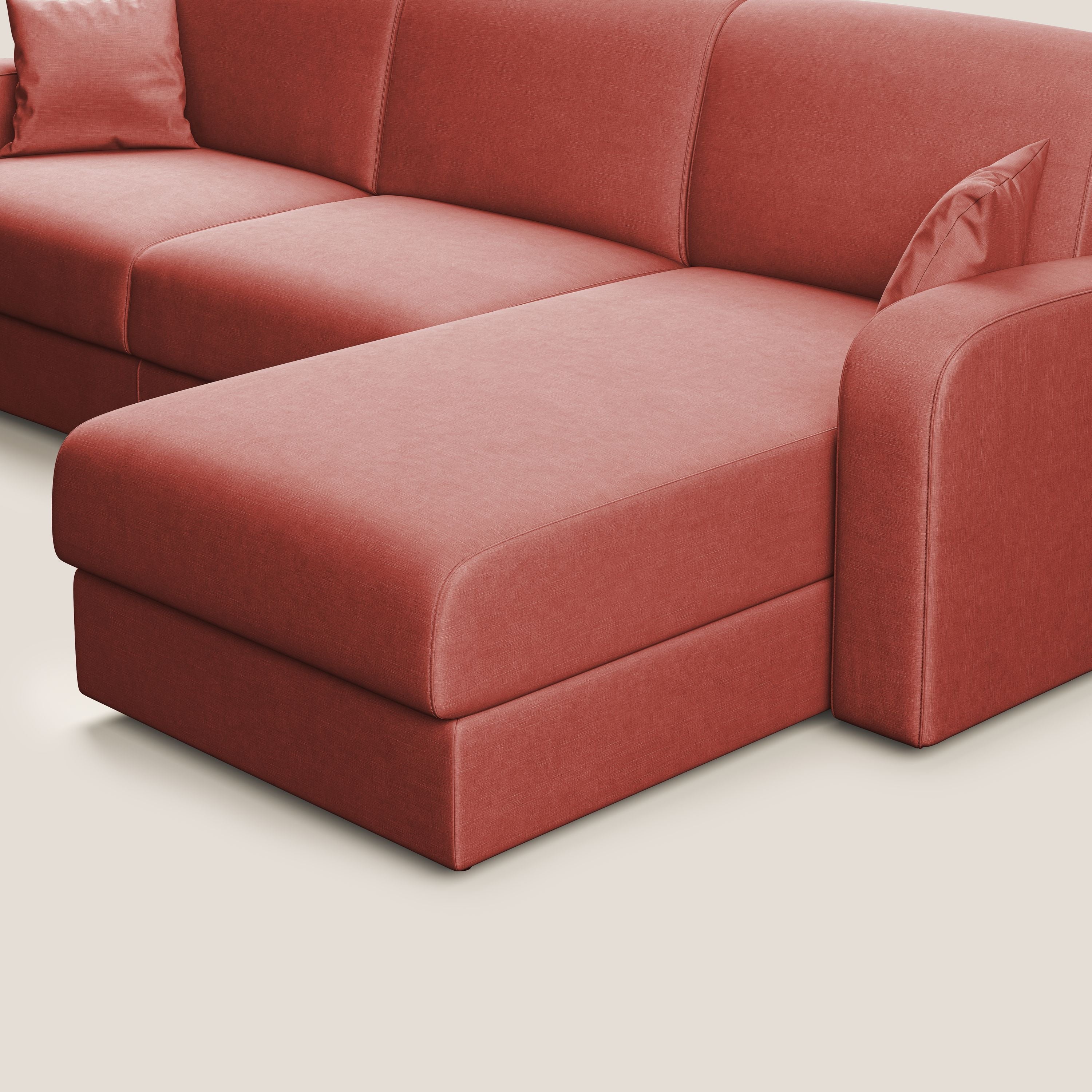 Lebron Divano letto angolare con penisola in velluto morbido T01 salmone - divani.store