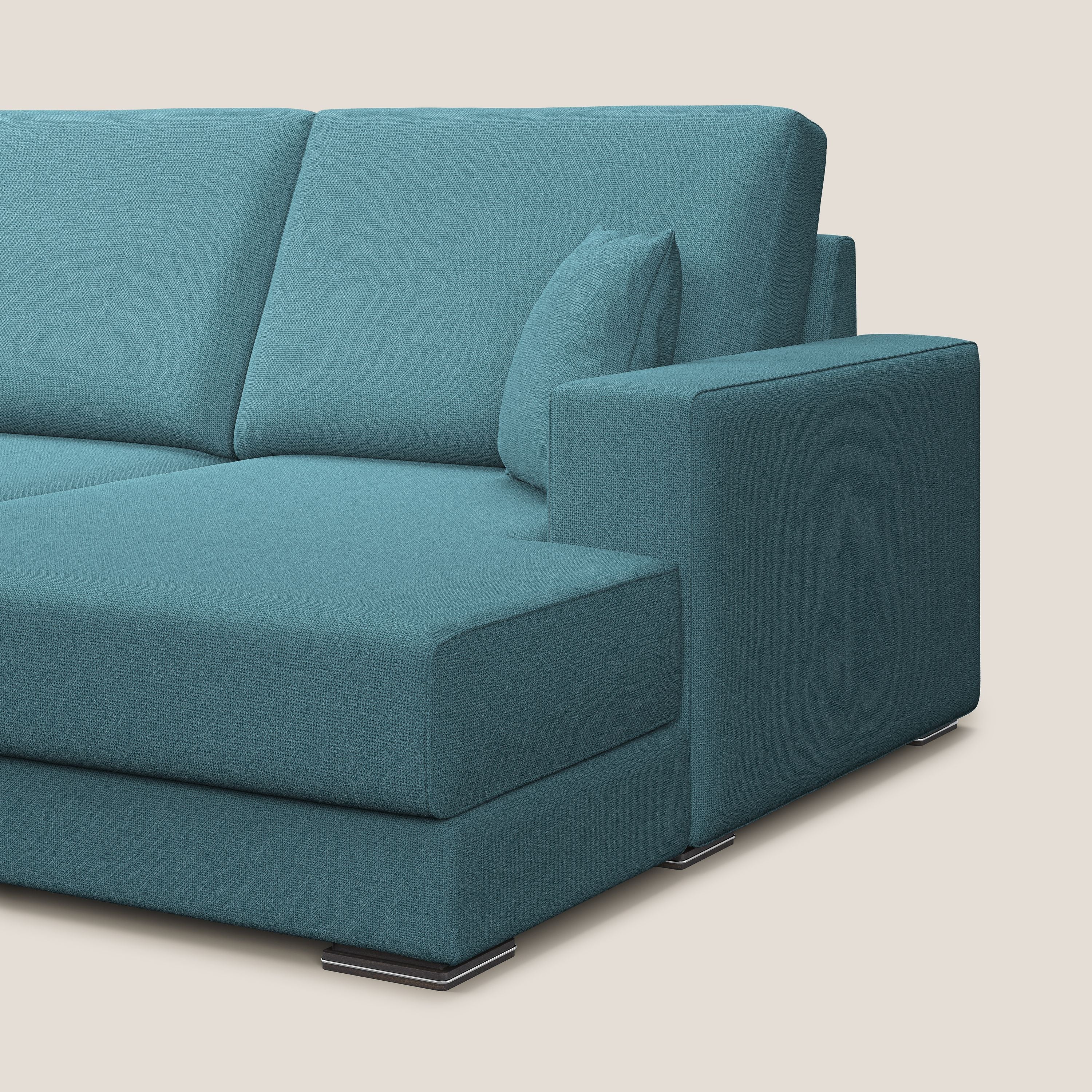 Marte divano angolare in tessuto smacchiabile impermeabile T08 azzurro - divani.store