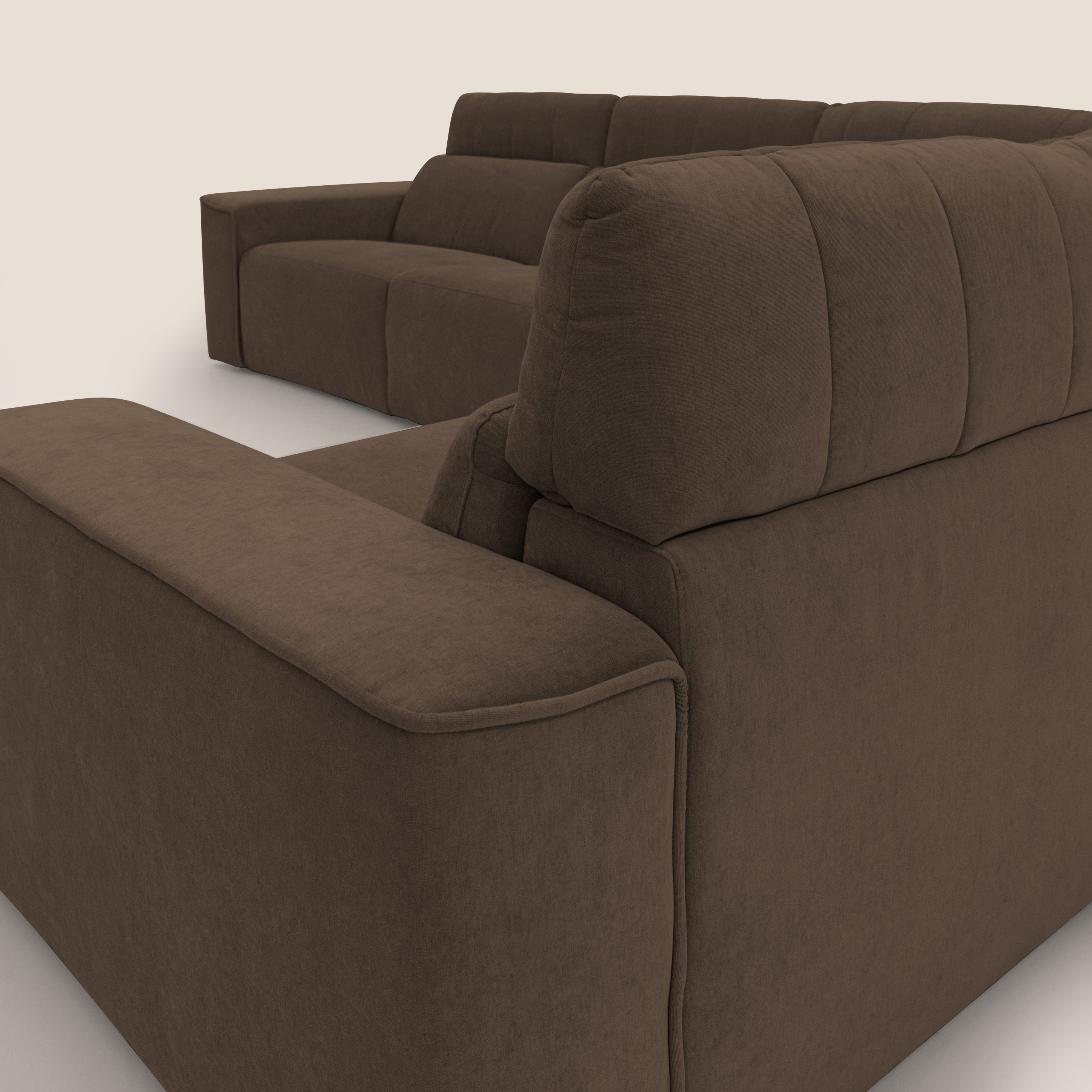 Clark Divano modulare angolare REVERSIBILE con opzione relax elettrico in tessuto smacchiabile impermeabile T17 marrone - divani.store
