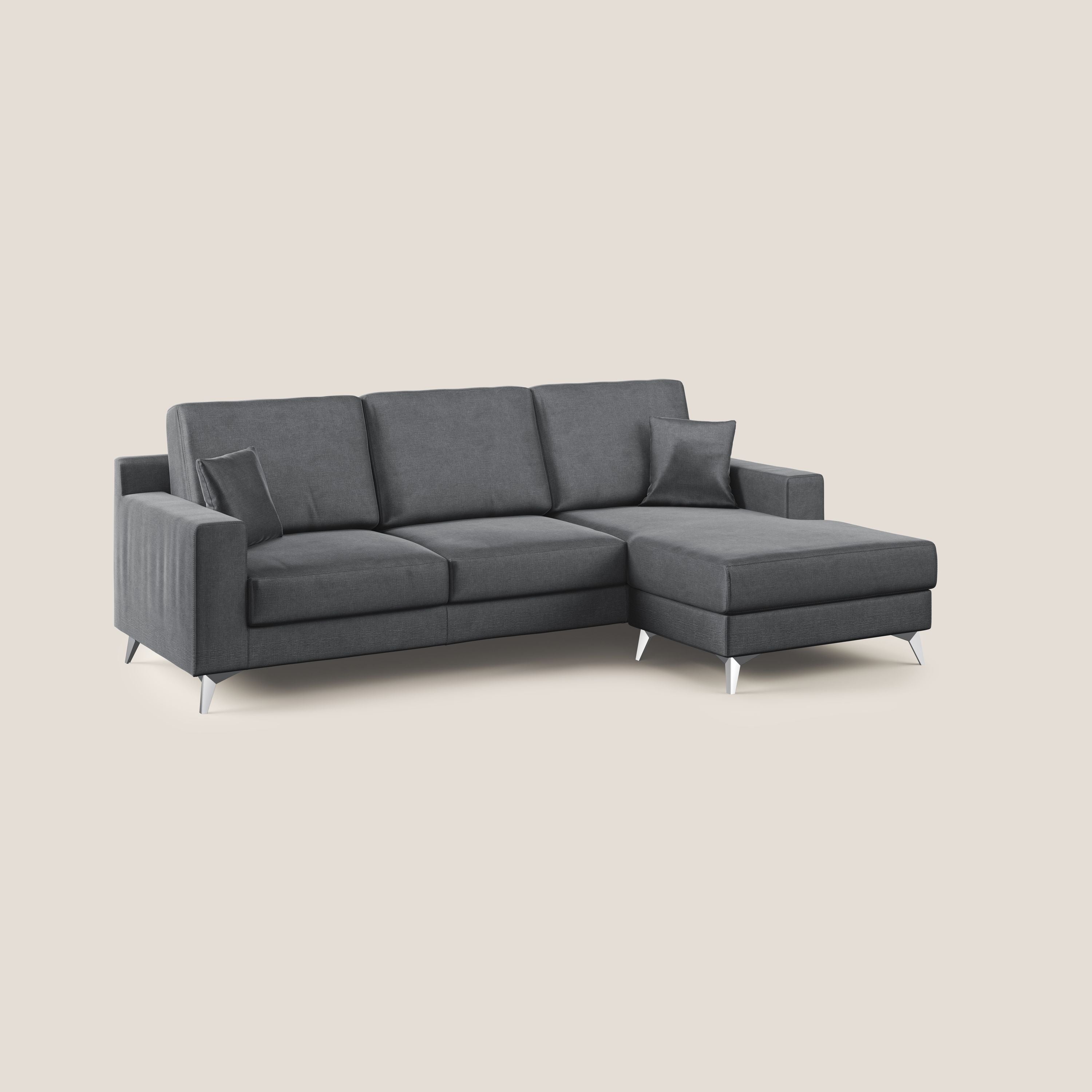 Michael divano moderno angolare con penisola in morbido velluto impermeabile T01 antracite - divani.store