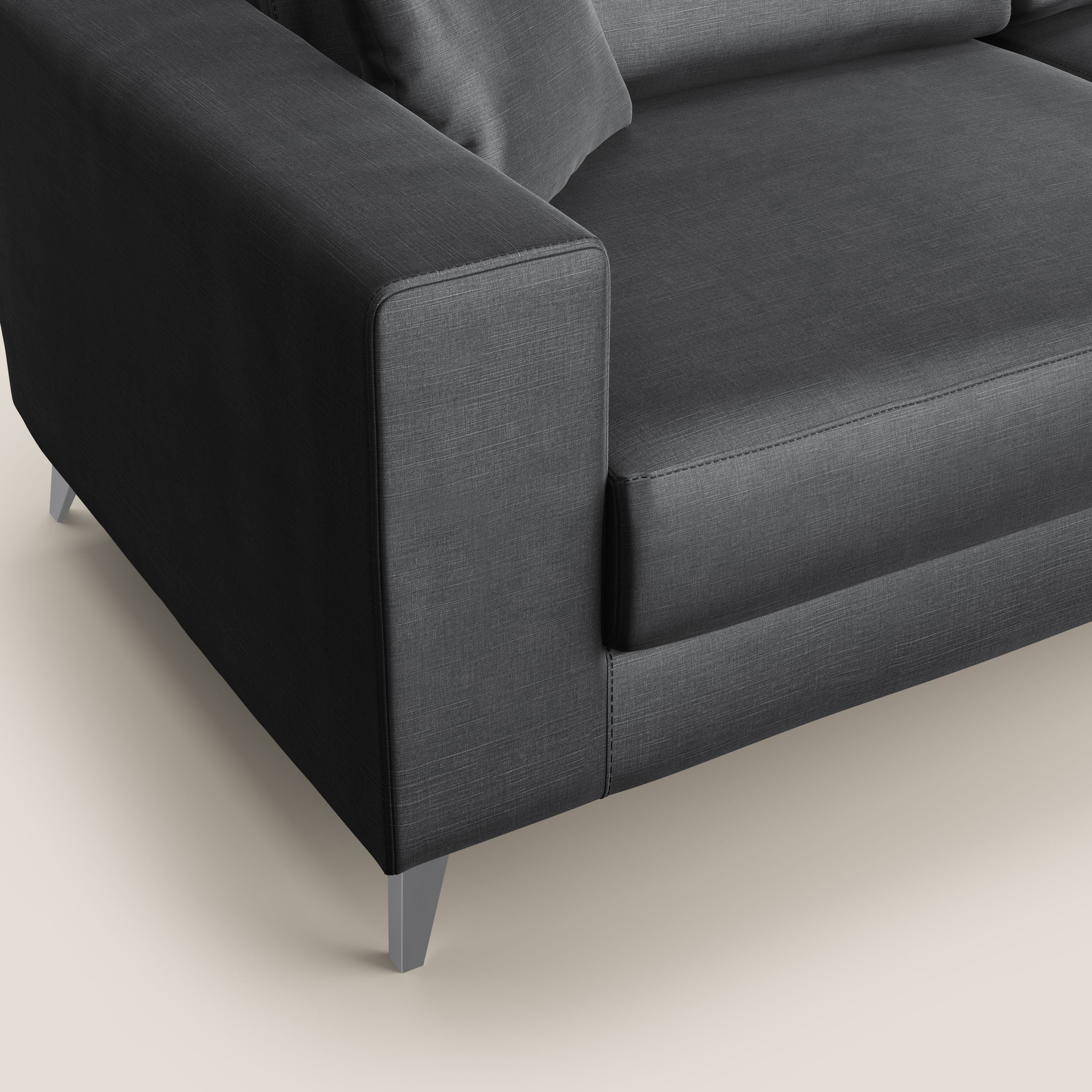 Michael divano moderno angolare con penisola in morbido velluto impermeabile T01 antracite - divani.store