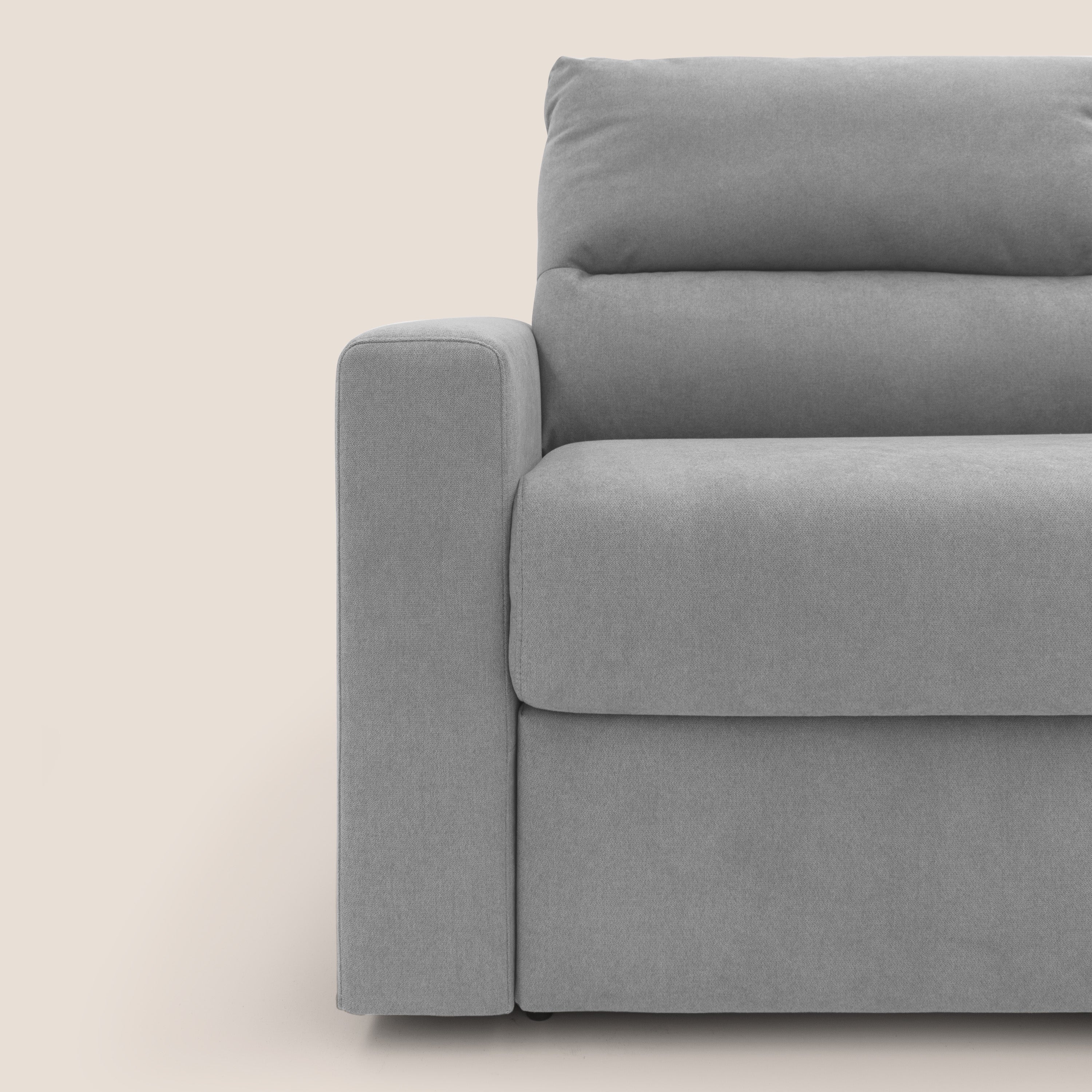 Paloma divano letto con materasso alto 18 cm con Aloe Vera in tessuto impermeabile grigio chiaro - divani.store