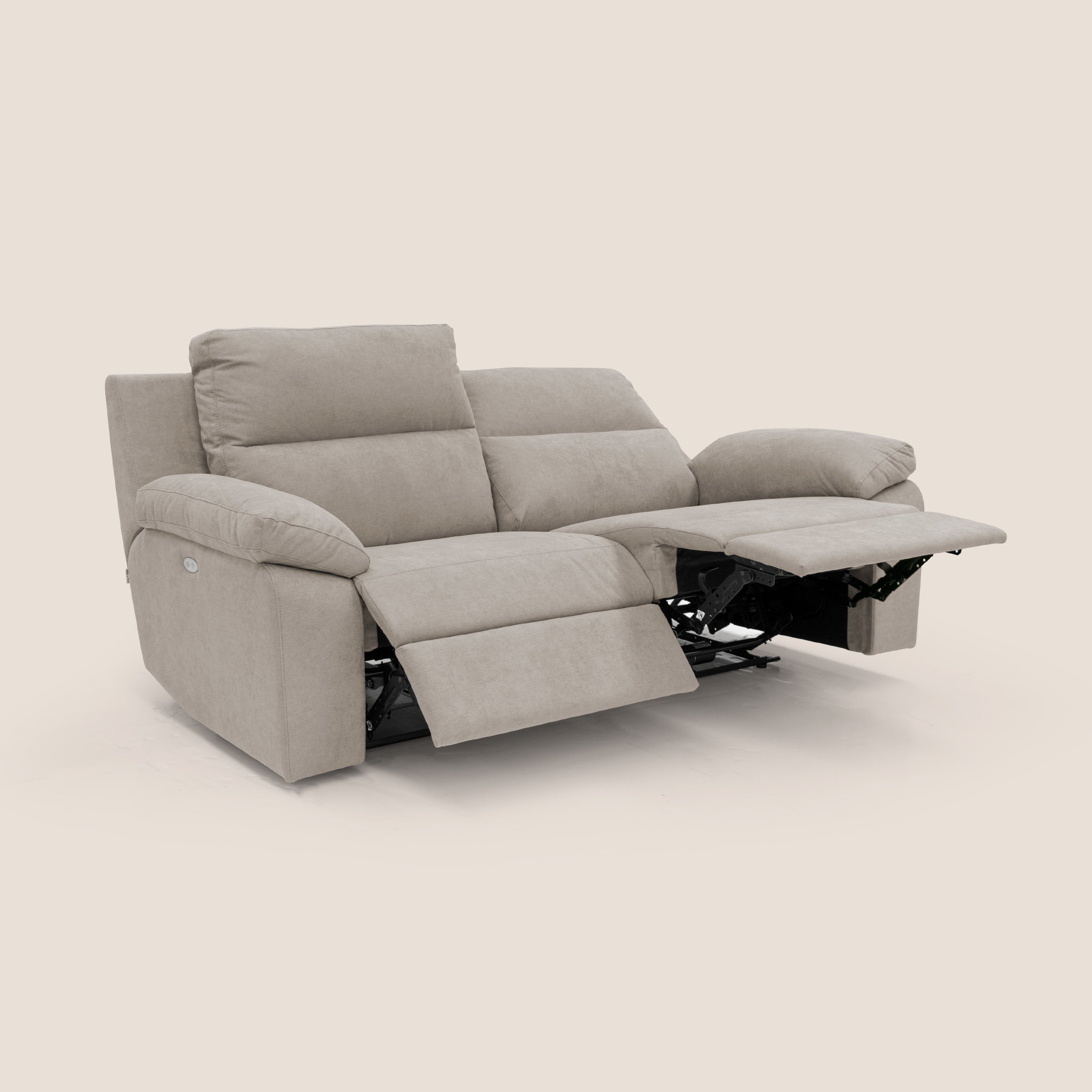 Romeo Divano relax con recliner elettrico in morbido tessuto impermeabile T02 beige - divani.store