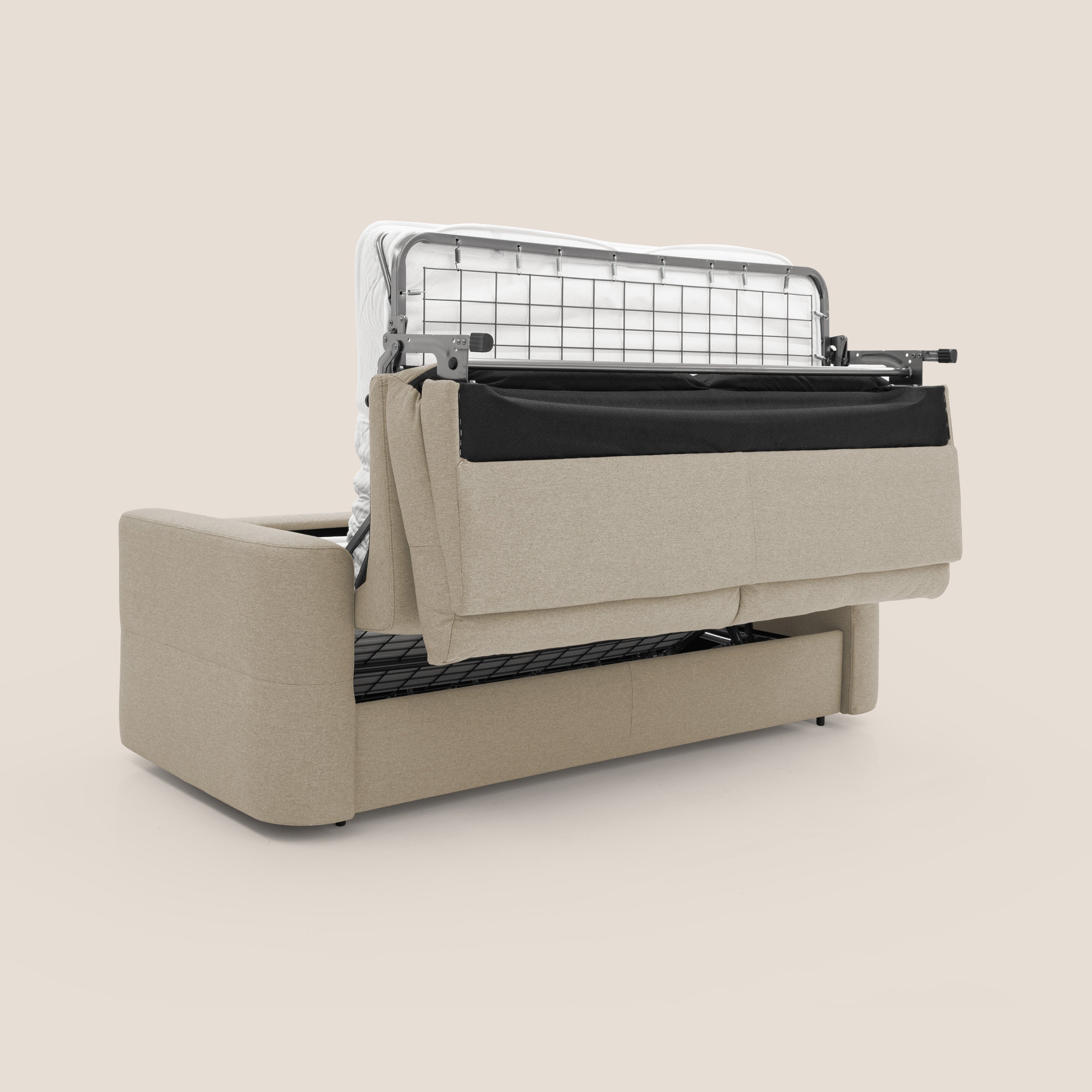 Cupido Divano letto materasso H18 cm e schienale alto in tessuto impermeabile simil cotone T13 beige - divani.store