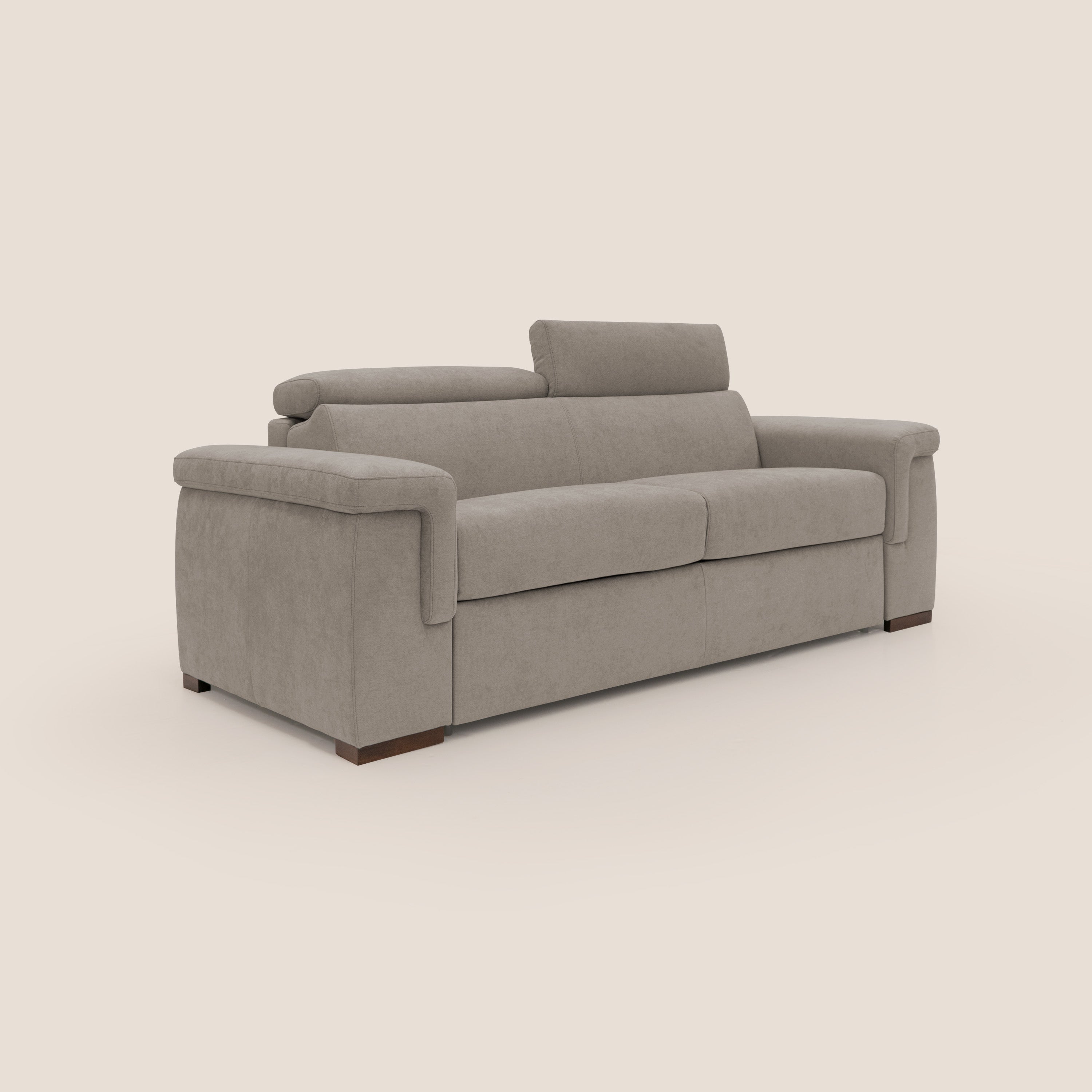 Giunone divano letto con materasso alto 18 cm e poggiatesta reclinabili in tessuto impermeabile T02 beige - divani.store
