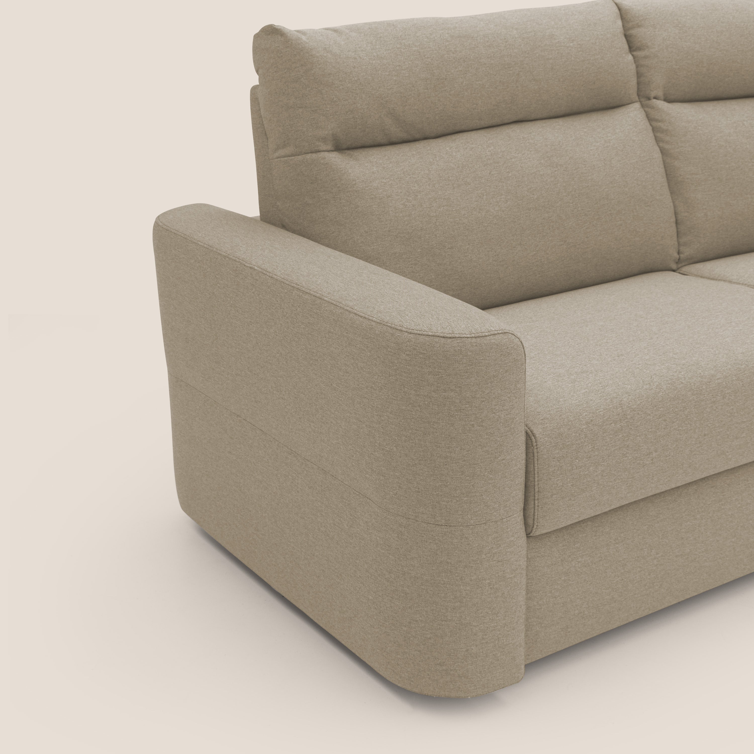 Cupido Divano letto materasso H18 cm e schienale alto in tessuto impermeabile simil cotone T13 beige - divani.store