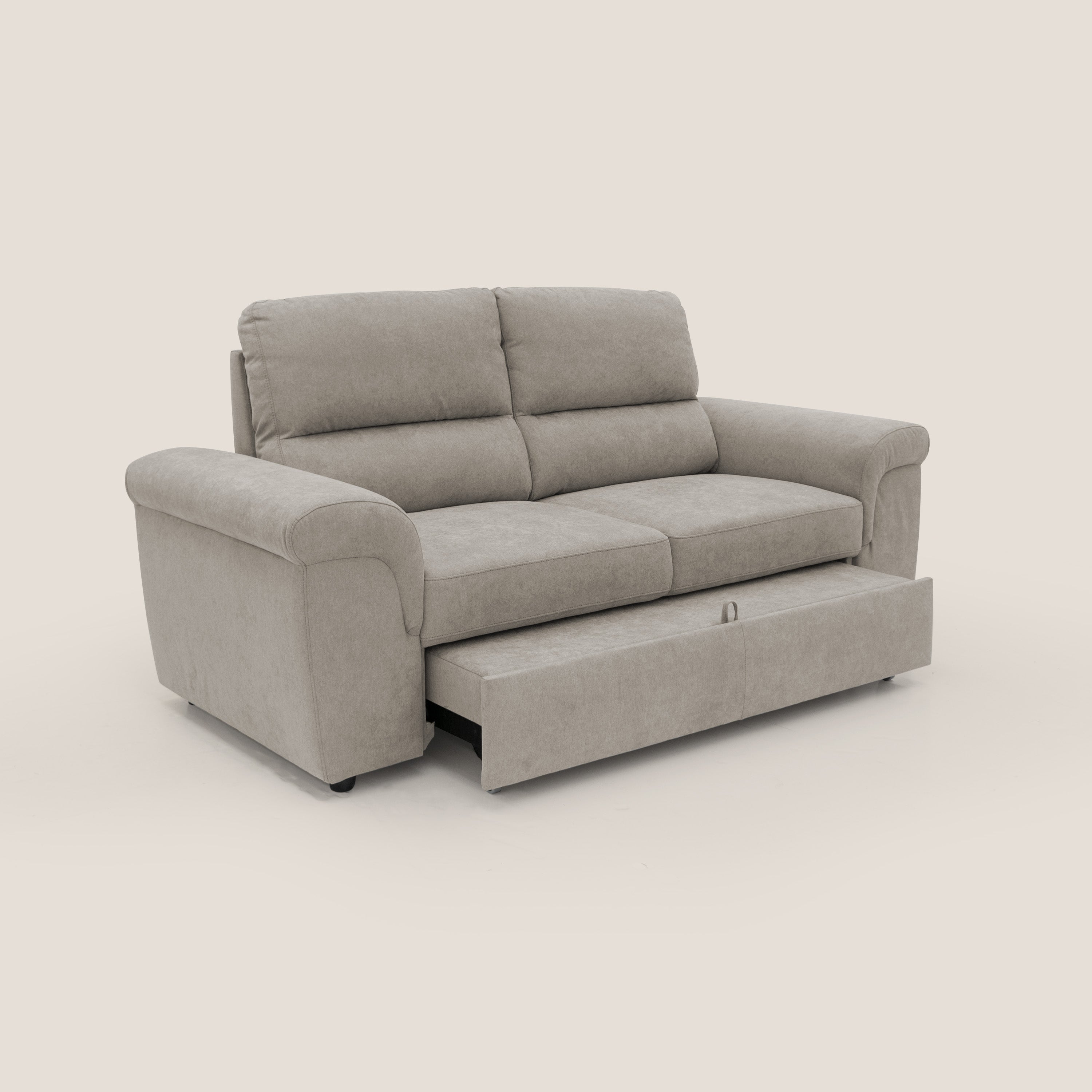 Minerva divano con pouf estraibile poggiapiedi in tessuto morbido impermeabile T02 beige - divani.store