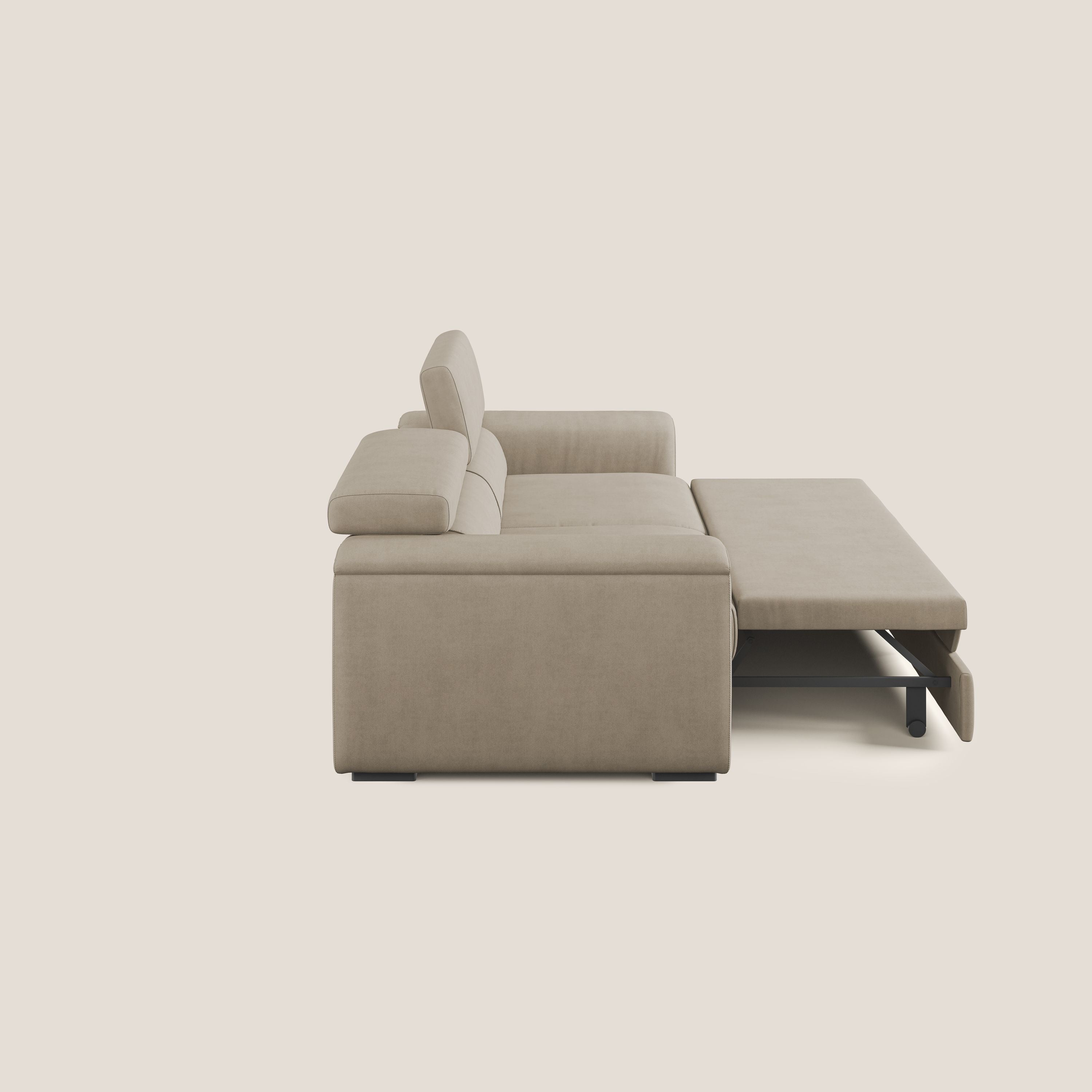 Zeno Divano con pouf estraibile poggiapiedi in tessuto morbido impermeabile T02 beige - divani.store