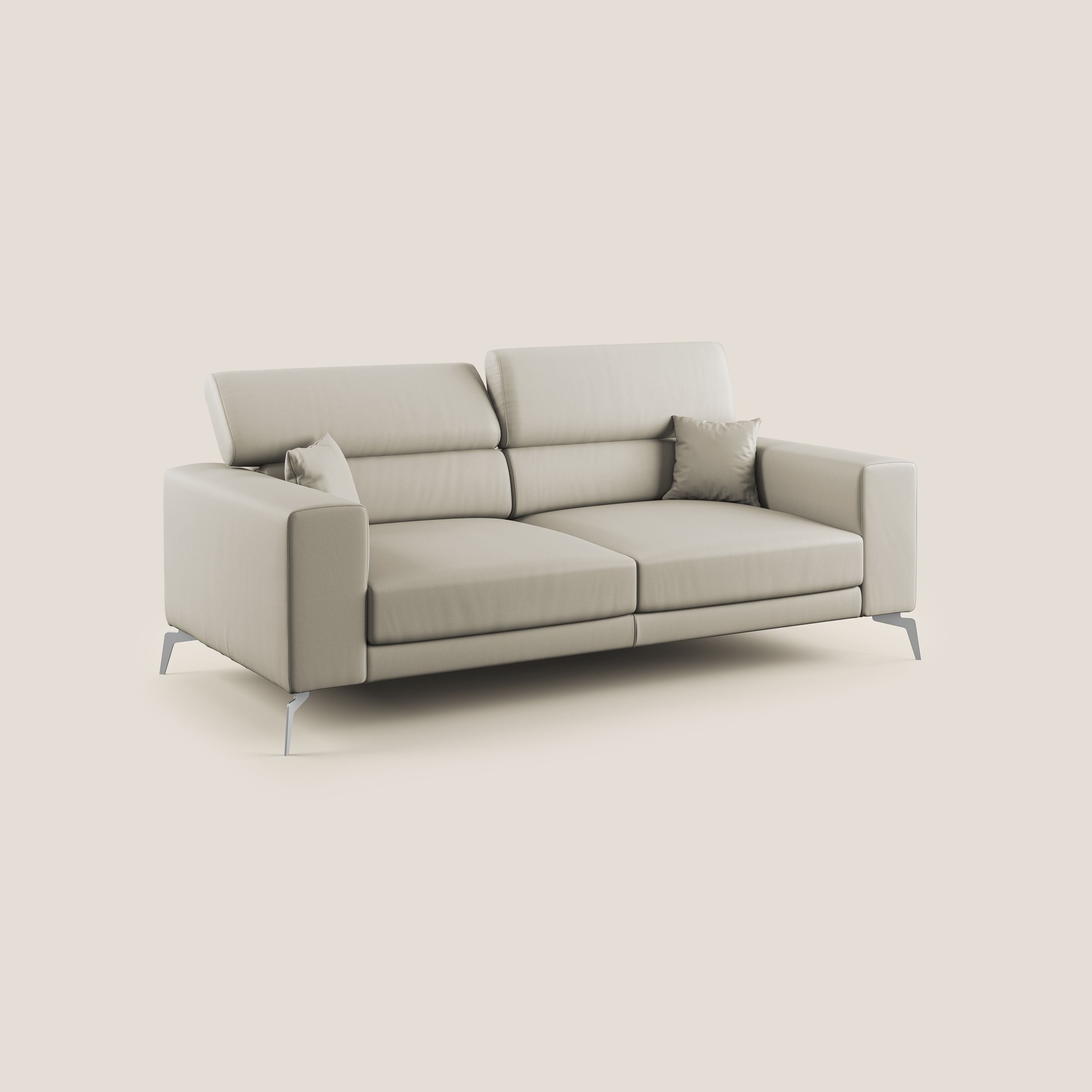 Blade Divano moderno con poggiatesta reclinabili in Ecopelle T04 tortora - divani.store