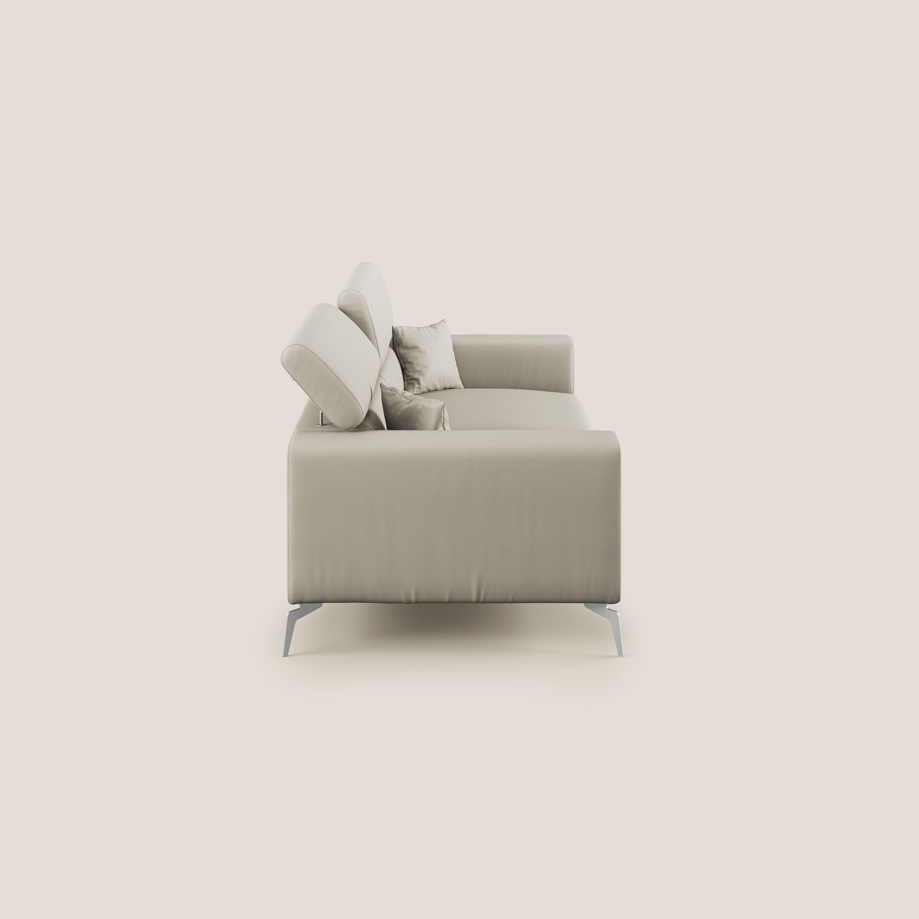 Blade Divano moderno con poggiatesta reclinabili in Ecopelle T04 tortora - divani.store