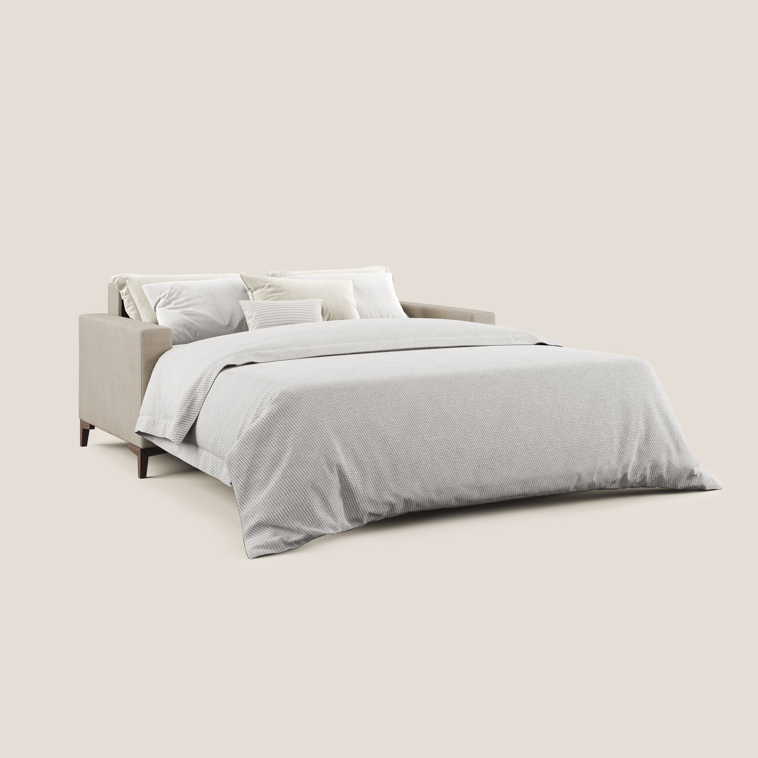 Kafka divano letto matrimoniale in morbido tessuto impermeabile T02 beige - divani.store