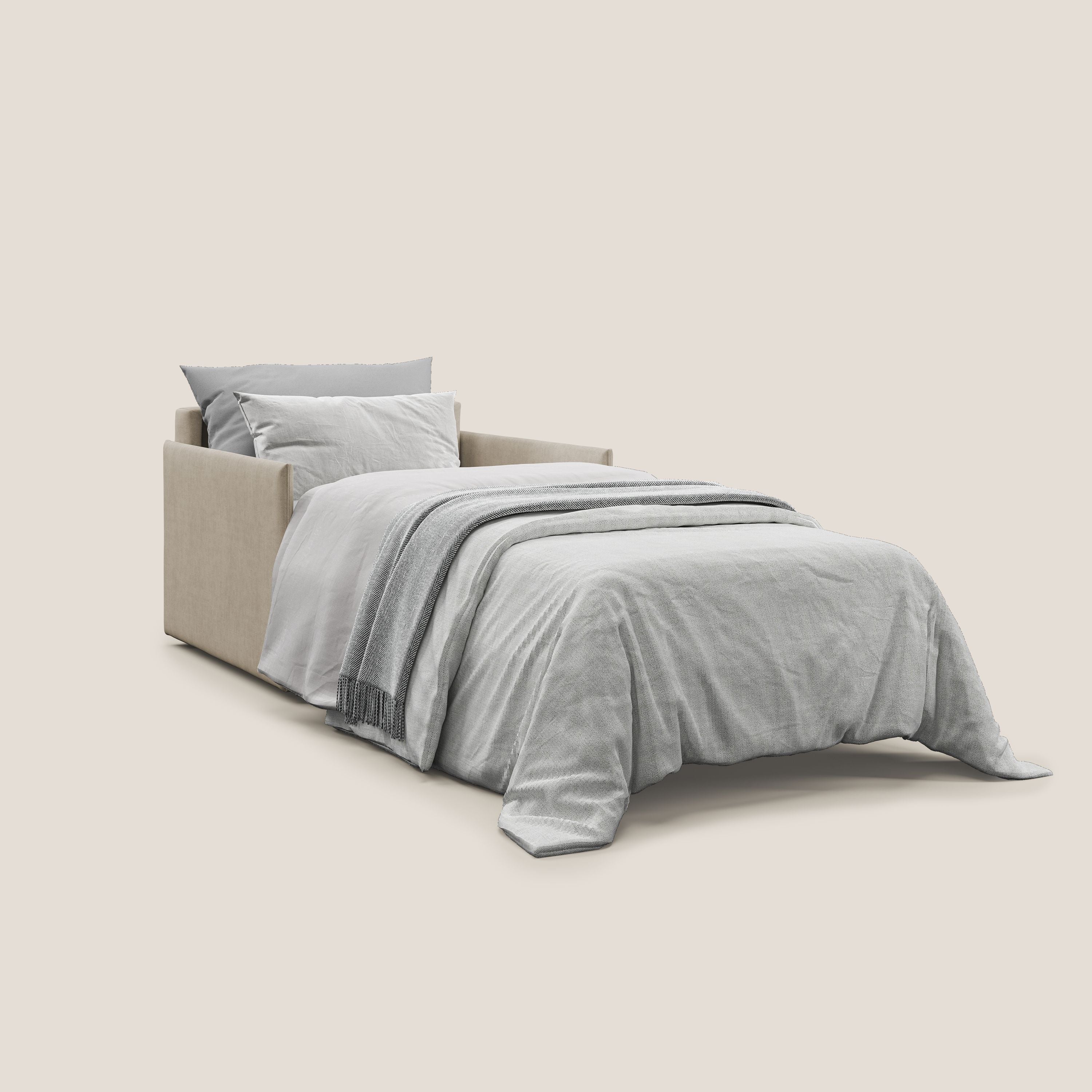 Evans poltrona letto in morbido tessuto impermeabile T02 beige - divani.store