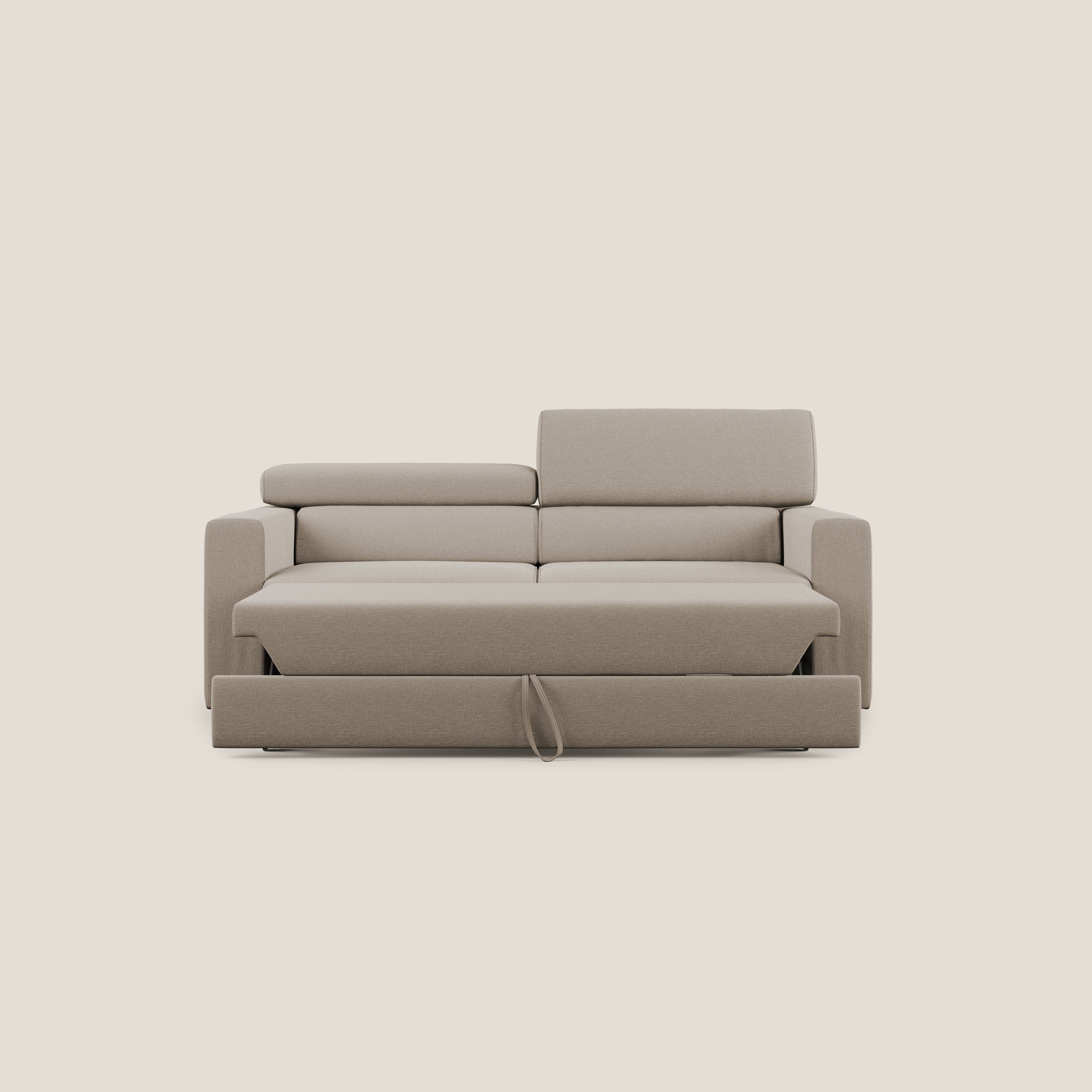 Dylan divano allungabile con pouf estraibile poggiapiedi in tessuto simil cotone impermeabile T13 beige - divani.store