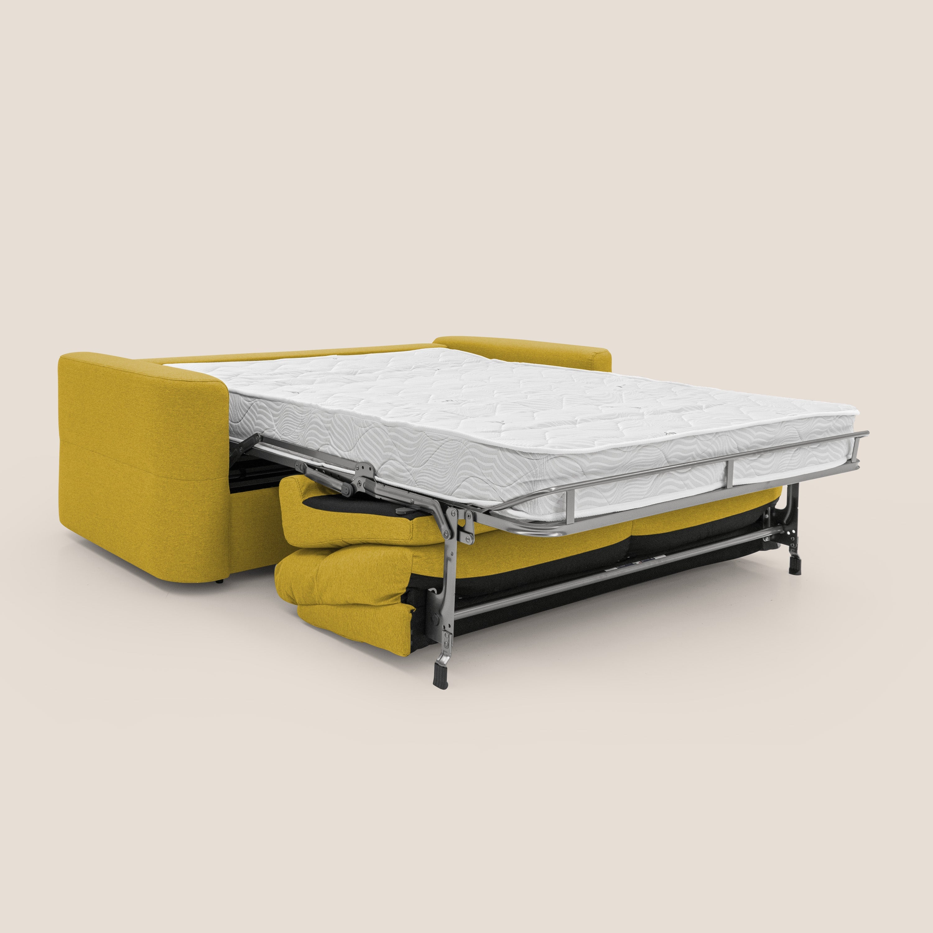 Cupido Divano letto materasso H18 cm e schienale alto in tessuto impermeabile simil cotone T13 giallo - divani.store