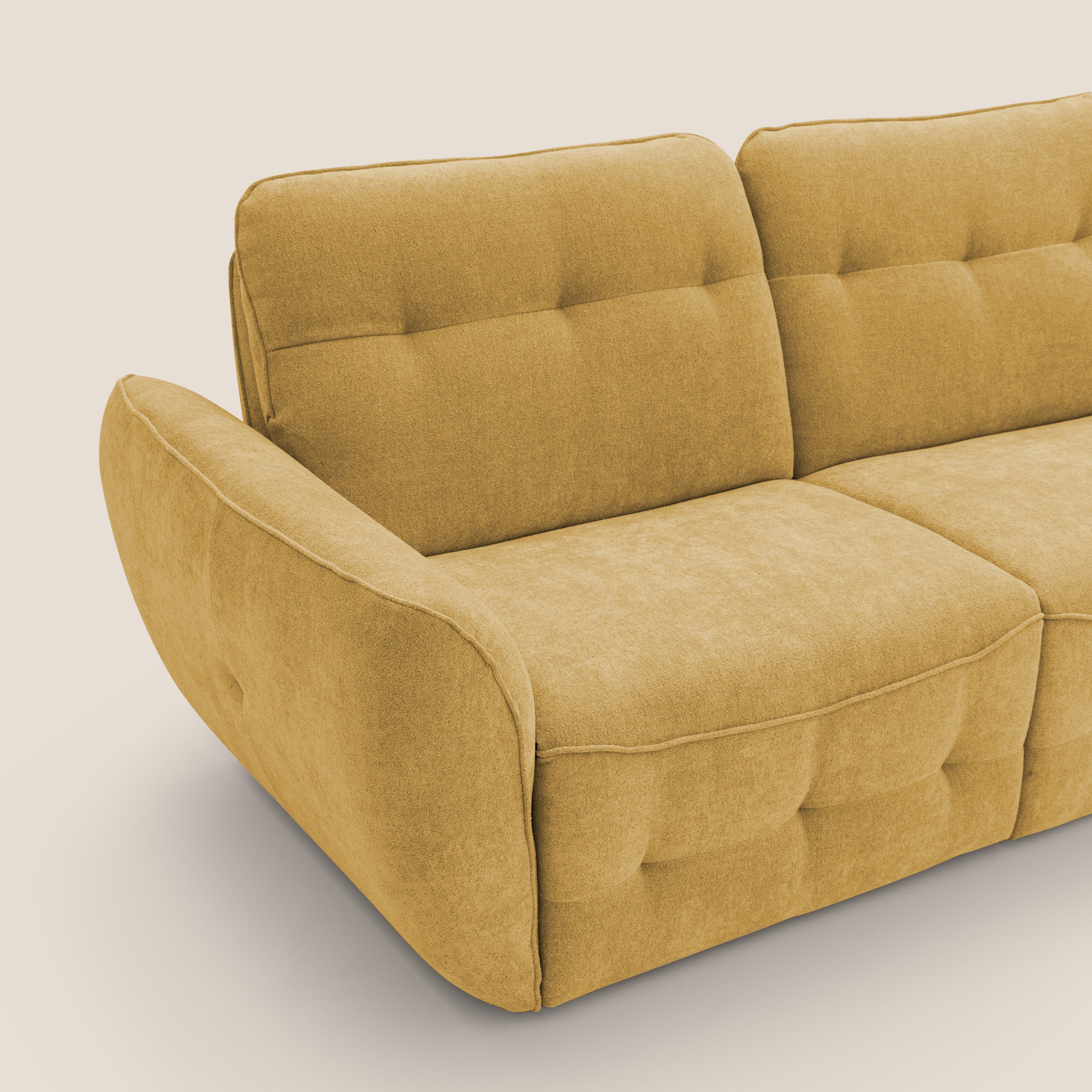 Cerbero divano 2 e 3 posti in morbido bouclé impermeabile T07 giallo - divani.store