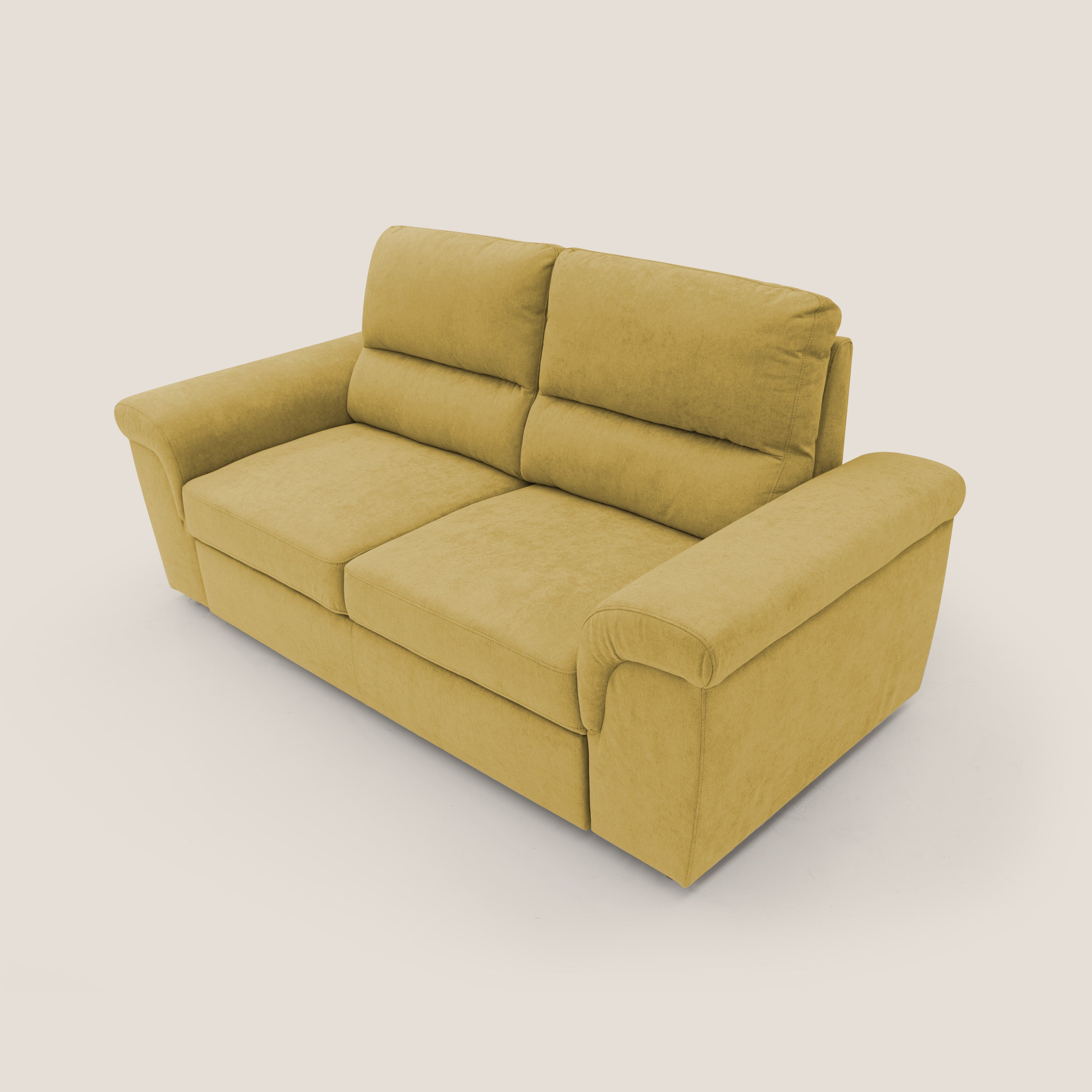 Minerva divano con pouf estraibile poggiapiedi in tessuto morbido impermeabile T02 giallo - divani.store