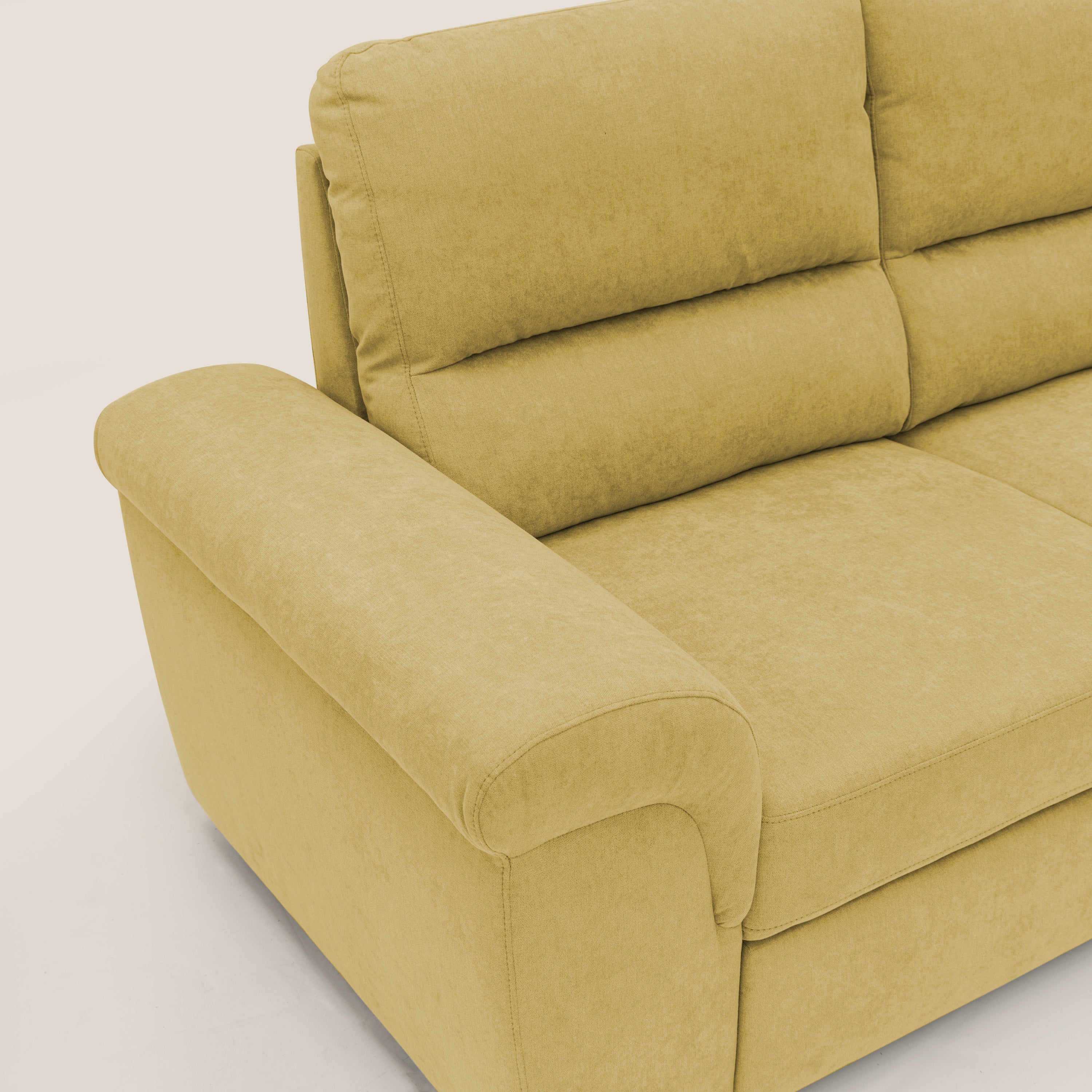 Minerva divano con pouf estraibile poggiapiedi in tessuto morbido impermeabile T02 giallo - divani.store