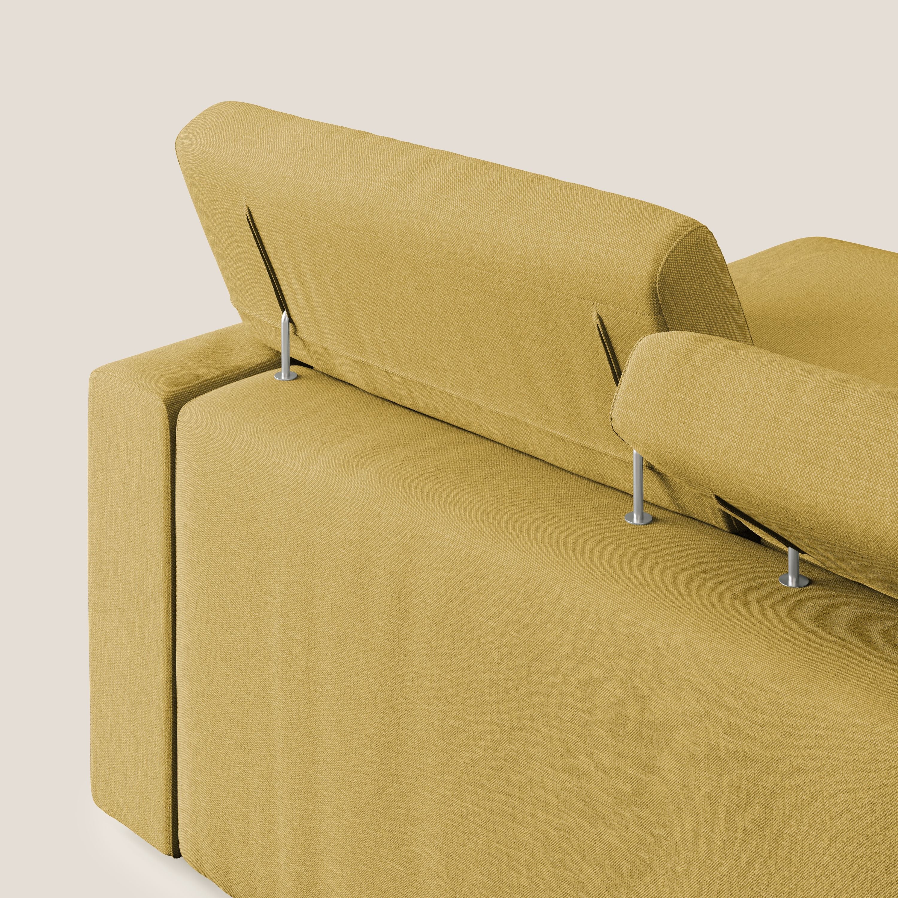 Dylan divano angolare con pouf estraibile poggiapiedi in tessuto simil cotone impermeabile T13 giallo - divani.store