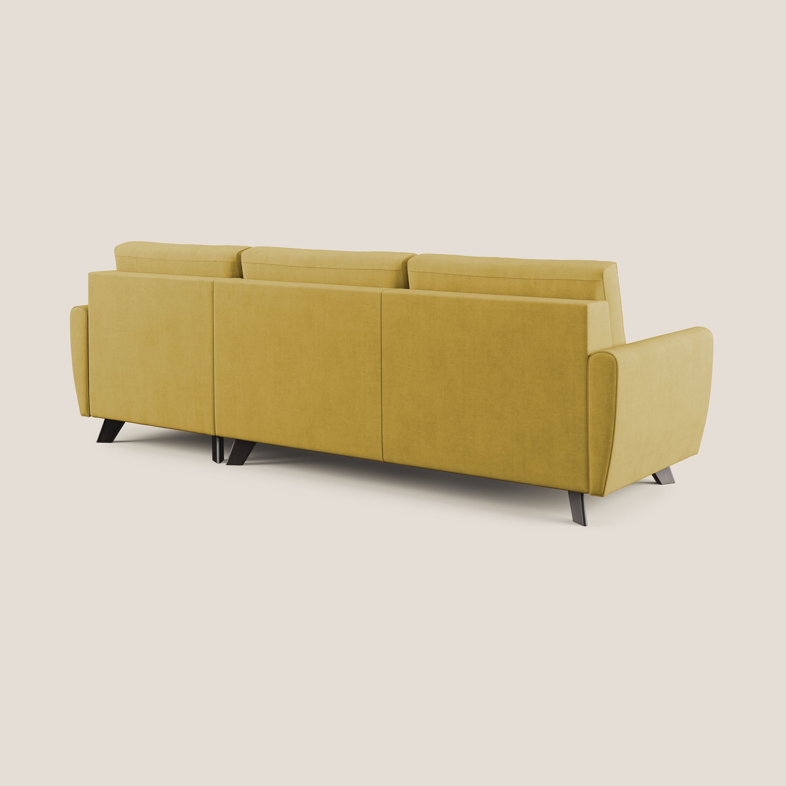 Callisto Divano letto angolare con penisola in tessuto morbido impermeabile T02 giallo - divani.store