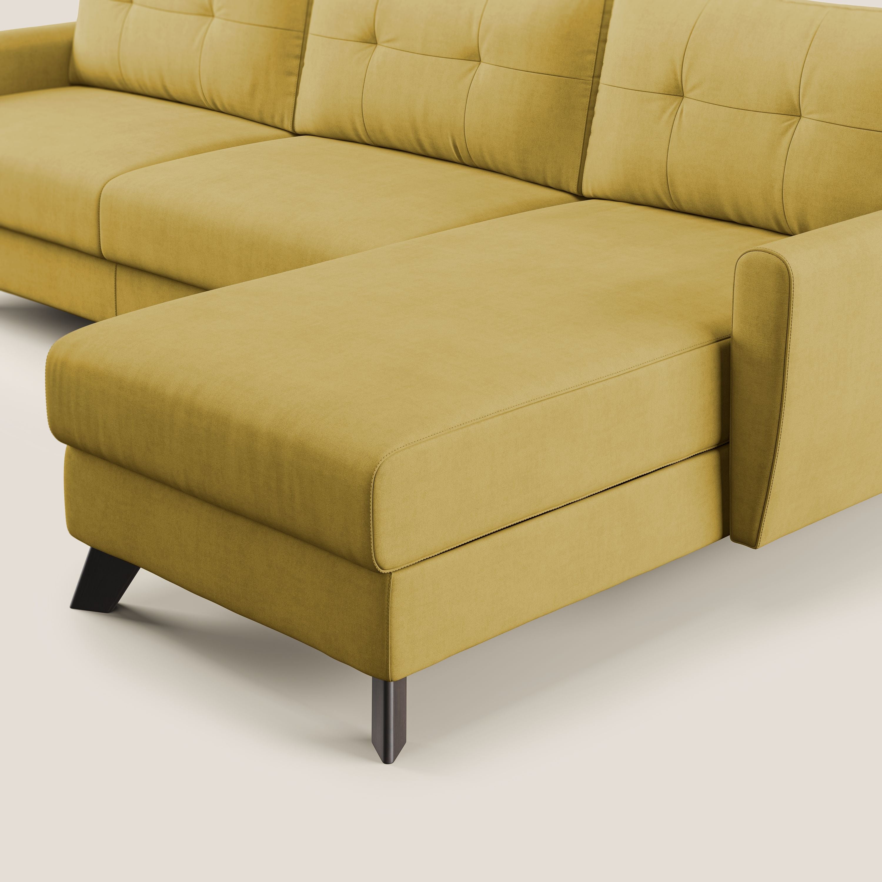Callisto Divano letto angolare con penisola in tessuto morbido impermeabile T02 giallo - divani.store