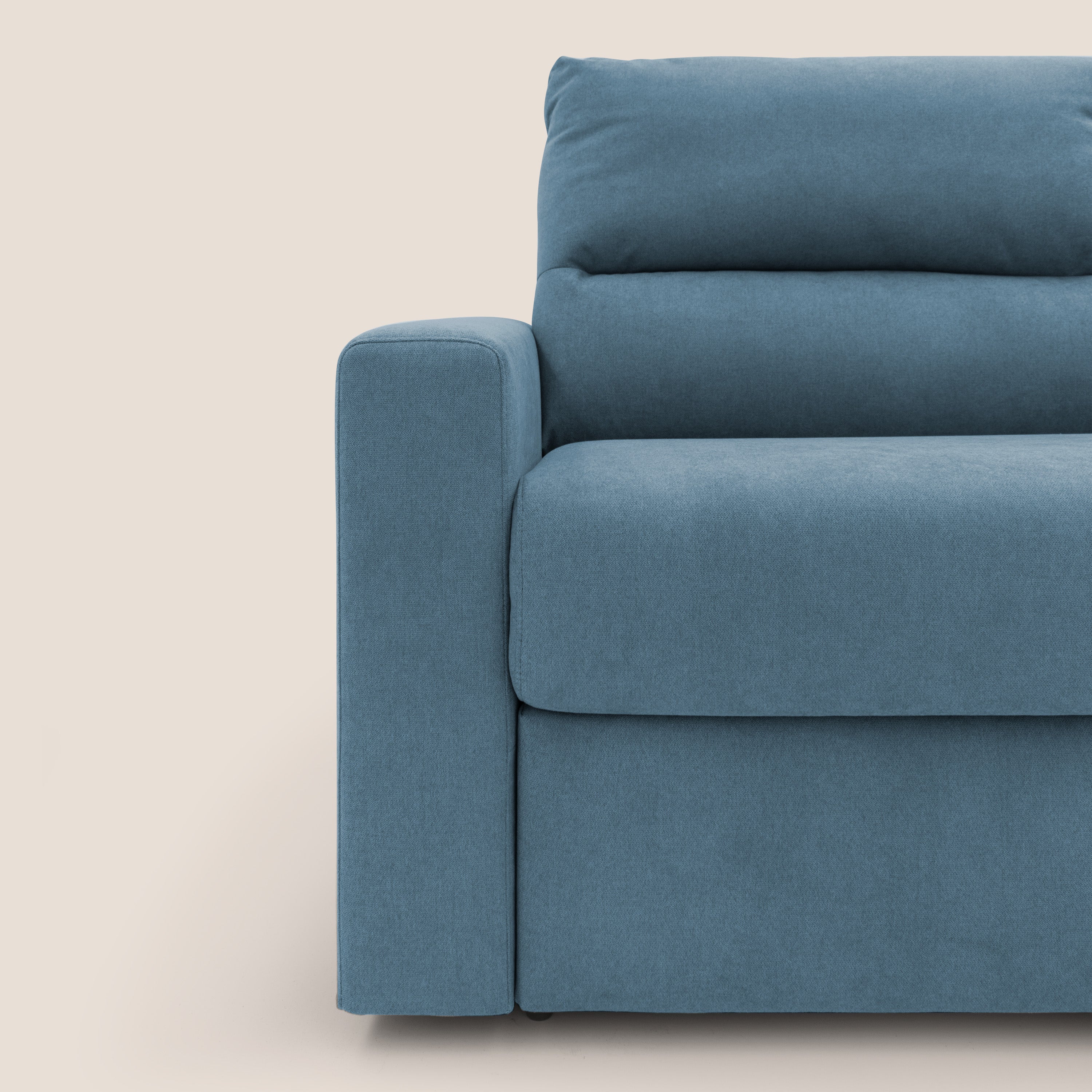 Paloma divano letto con materasso alto 18 cm con Aloe Vera in tessuto impermeabile blu - divani.store